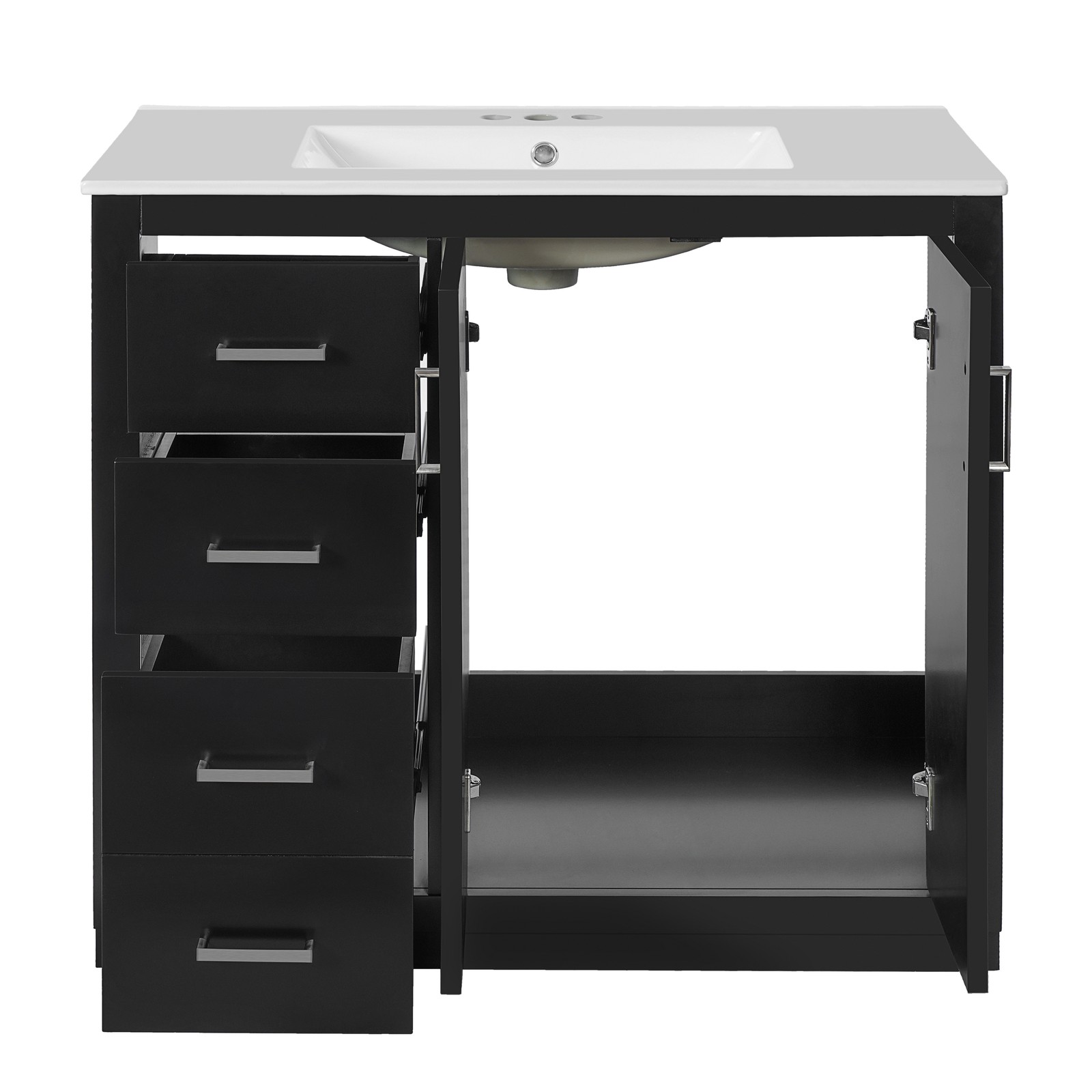 36″ Bathroom Vanity with Ceramic Sink, Solid Wood Frame, 3 Drawers