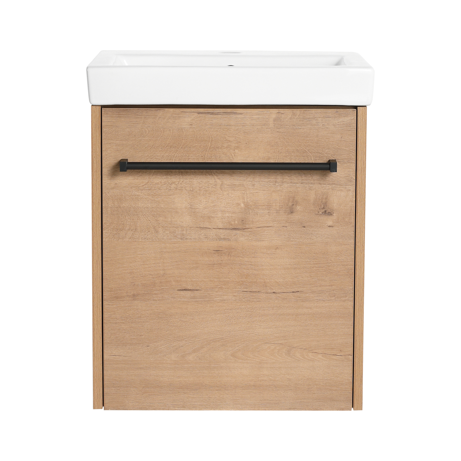 18in Wall-Mounted Small Bathroom Vanity Cabinet W/ Undermount Ceramic Sink Oak