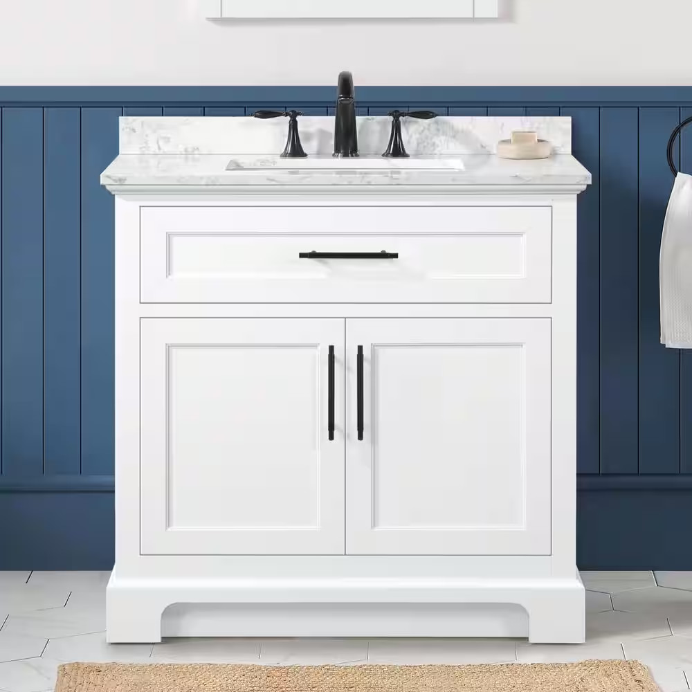 Doveton 36 In. Single Sink Freestanding White Bath Vanity with White Engineered