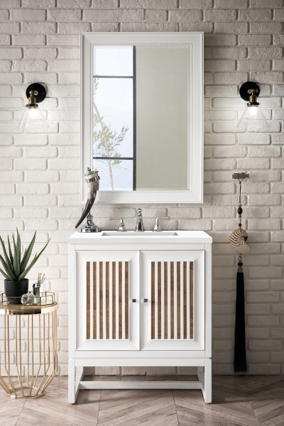 30″ James Martin Athens E645-V30-GW-3WZ Vanity Cabinet White Zeus Silestone Top