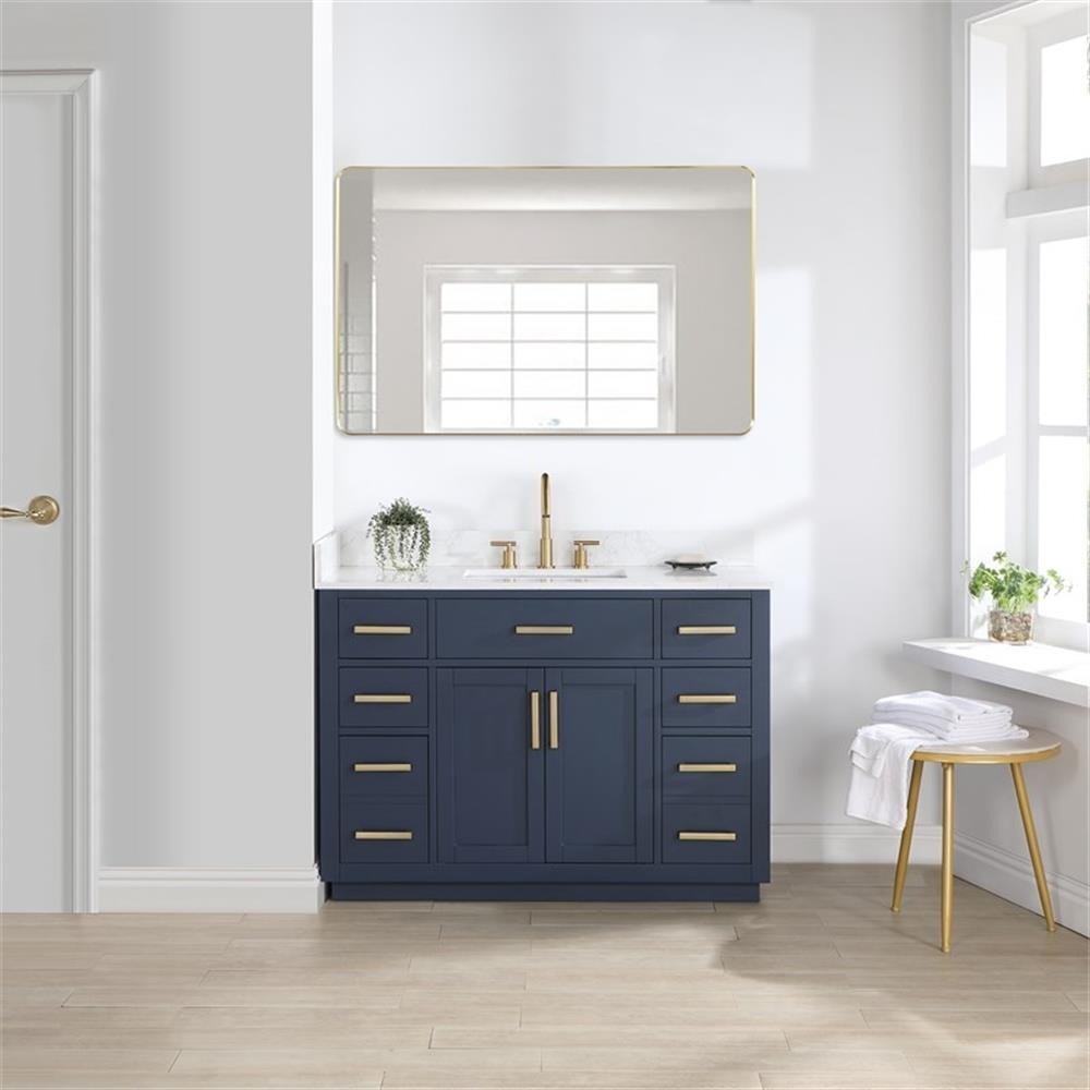 Pemberly Row 48″ Wood Vanity in Royal Blue with Composite Stone Top no Mirror