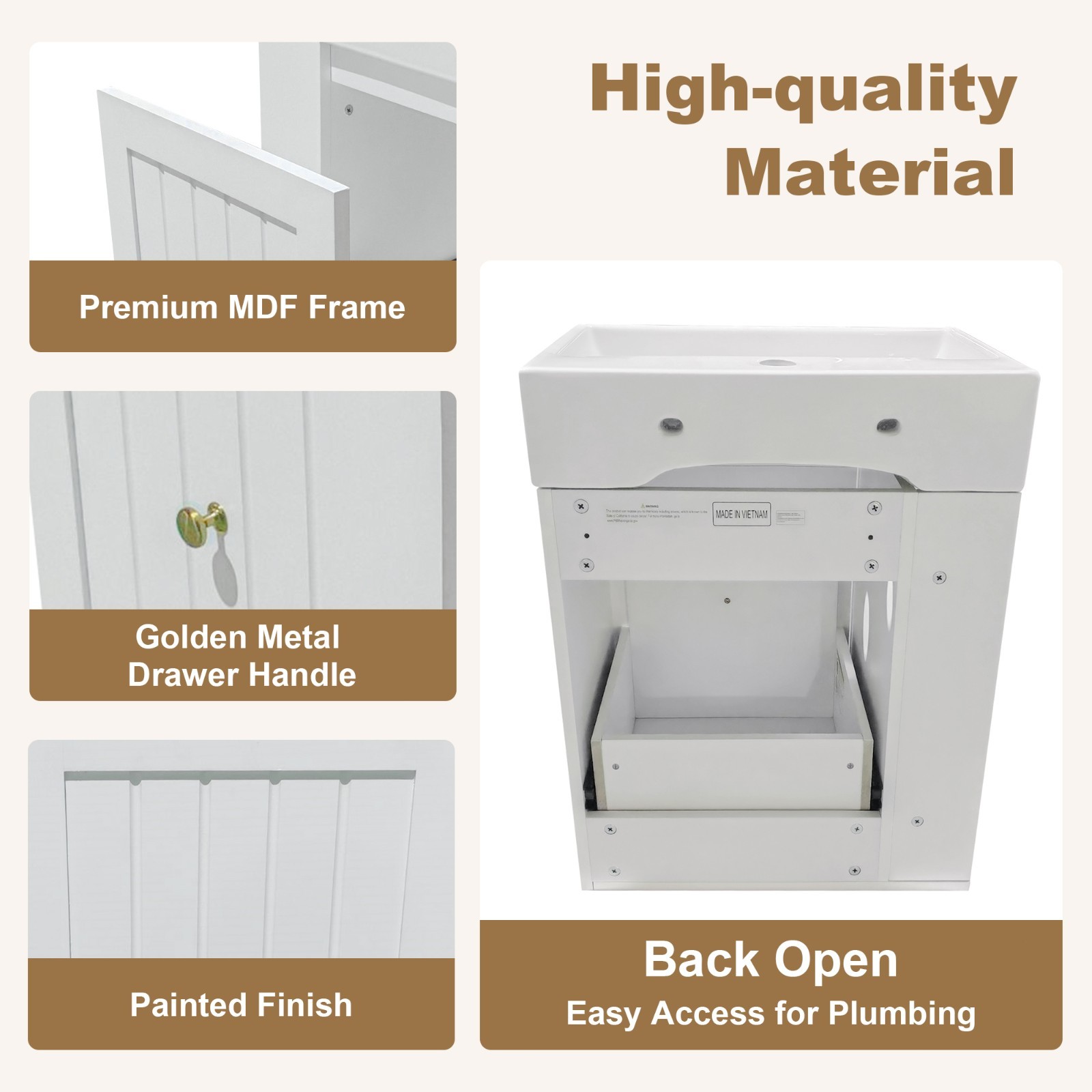 20 Inch Bathroom Vanity Storage Cabinet With Ceramic Sink Storage Drawer Shelf