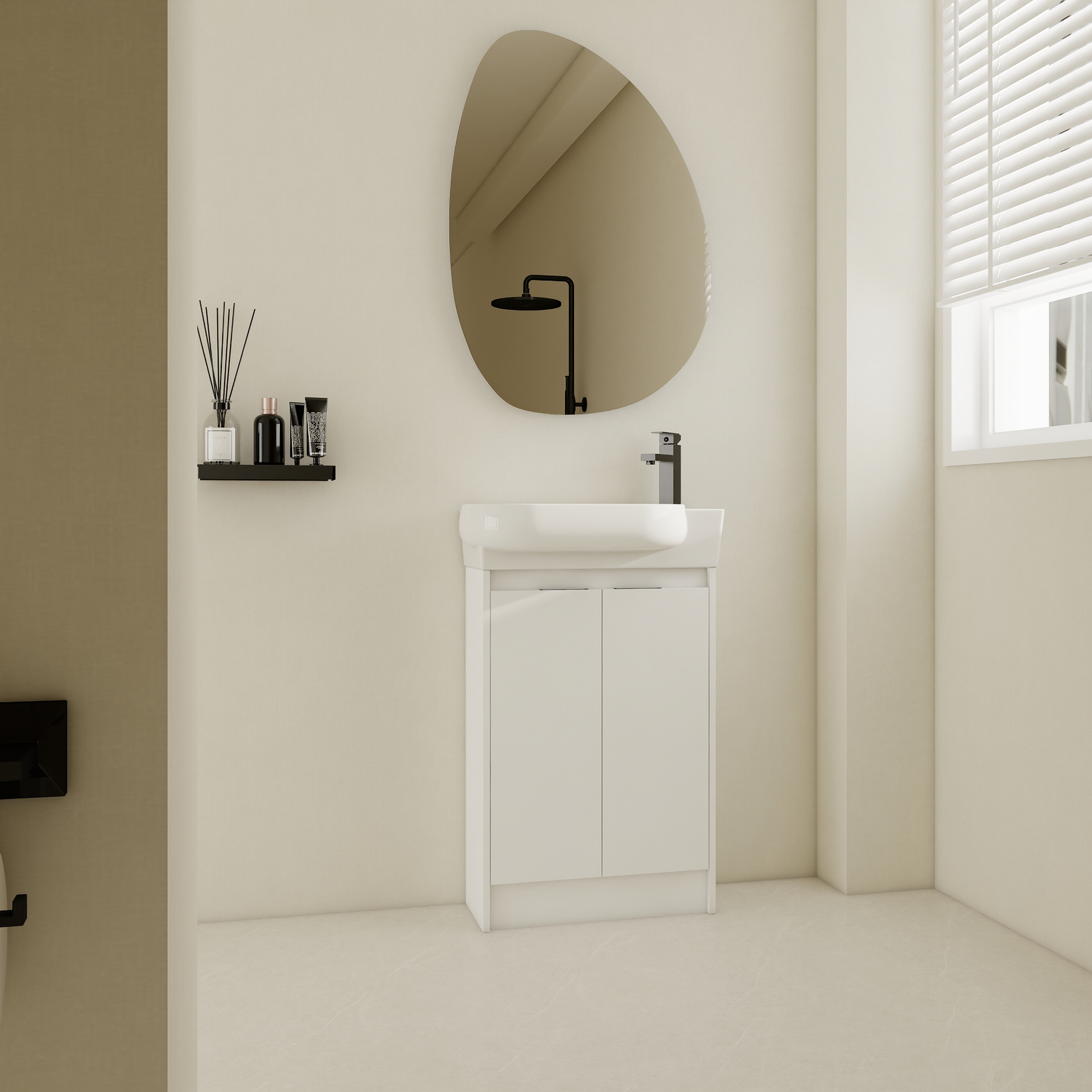 23″ Plyood Freestanding Small Bathroom Vanity Cabinet +Ceramic Sink Combo White