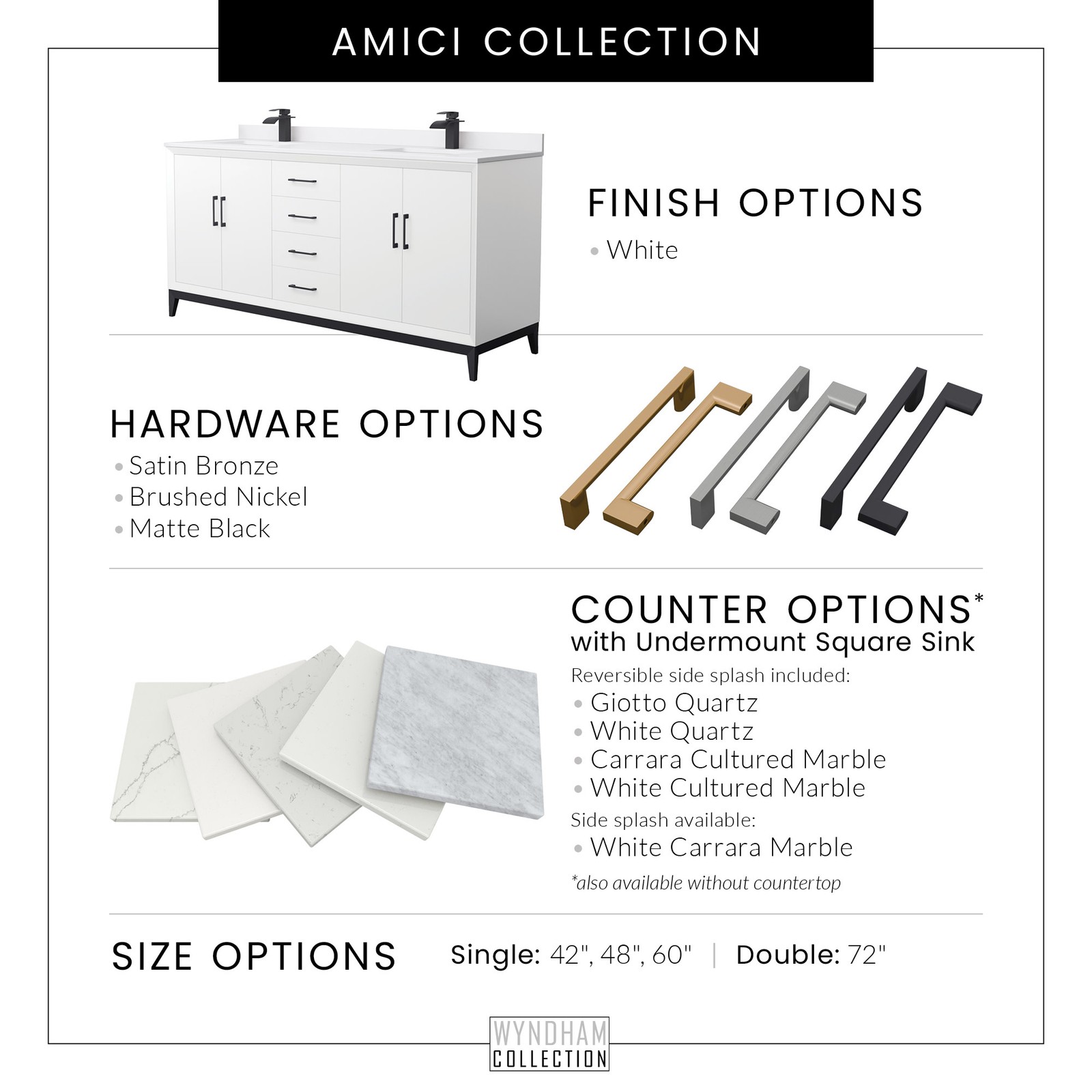 Wyndham Collection WCH818148S-CMUNS-MXX Amici 48″ – White / Satin Bronze