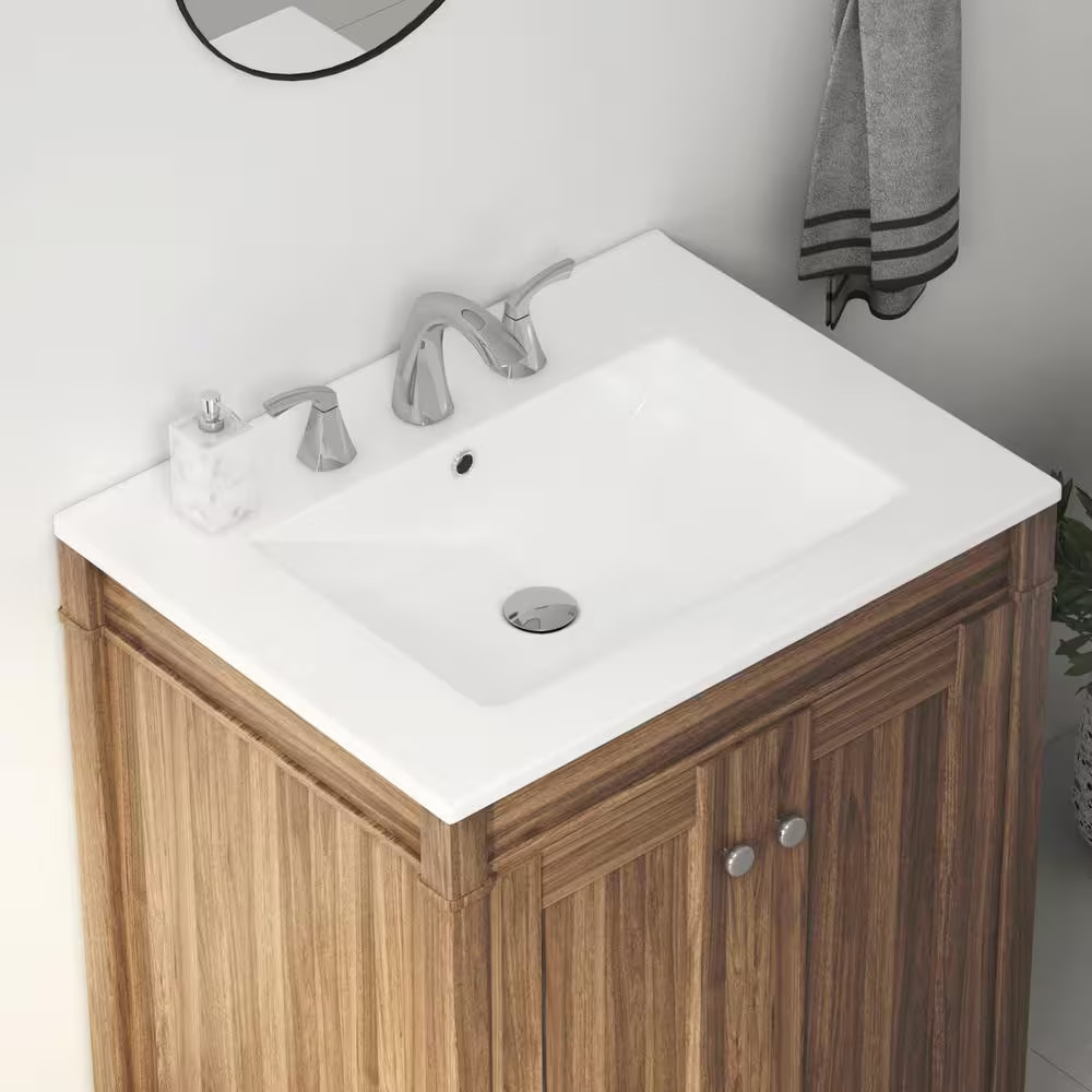 Tucson 24 In. W X 18 In. D Vitreous China Vanity Top in White with 3-Faucet Hole