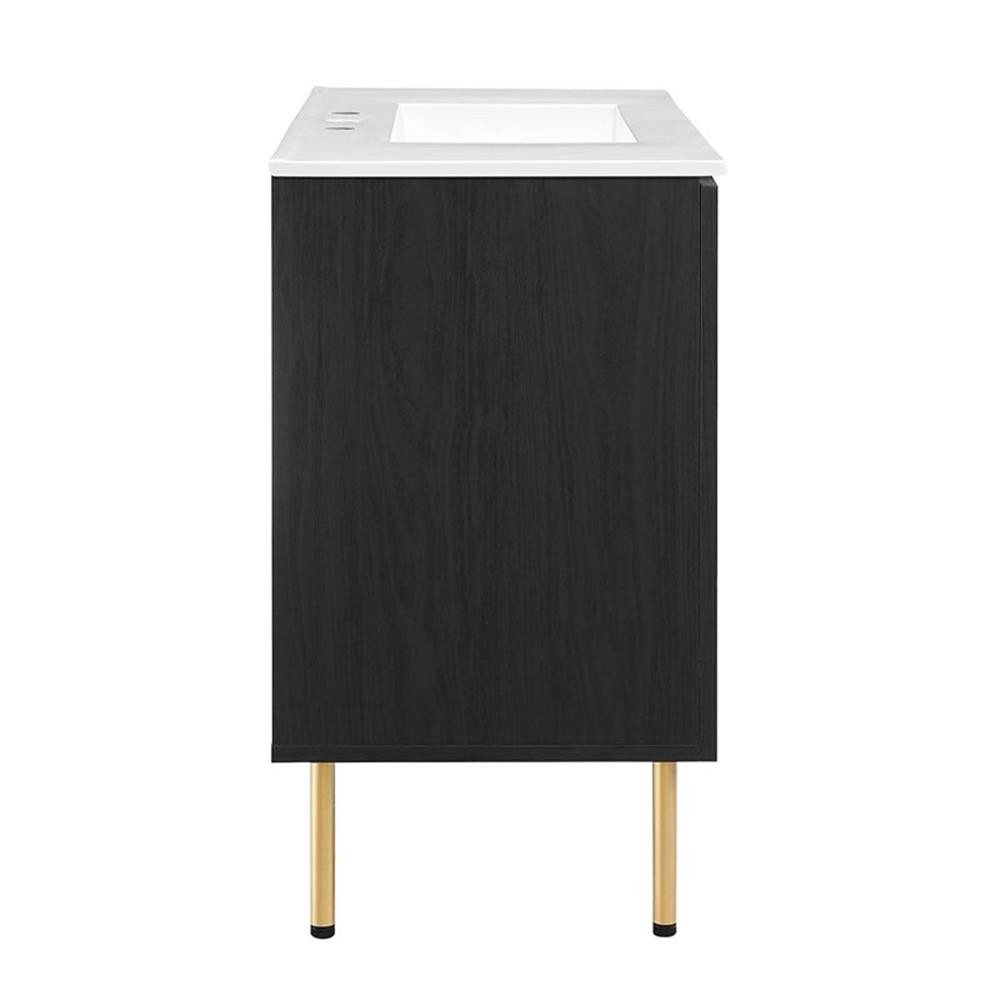 Pemberly Row 36″ Wood & Rattan Bathroom Vanity in Black/White