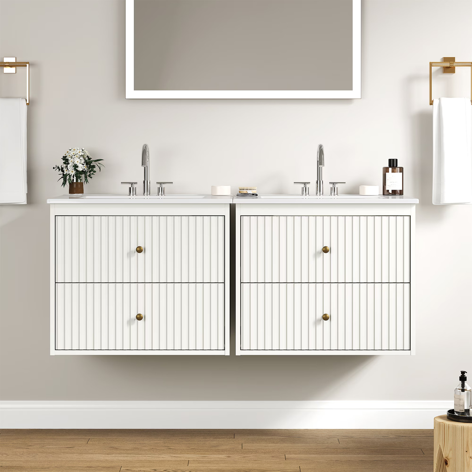 24″ Floating Bathroom Vanity with Sink, 2 Drawers, White