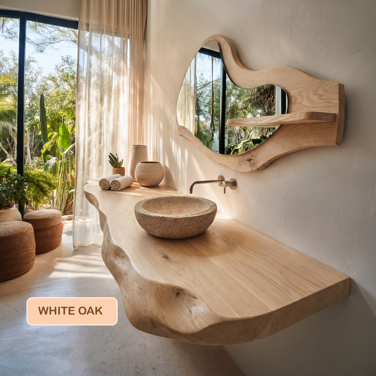 Bathroom Vanity Modern Rustic Solid Wood Live Edge Floating Sink CounterBathroom