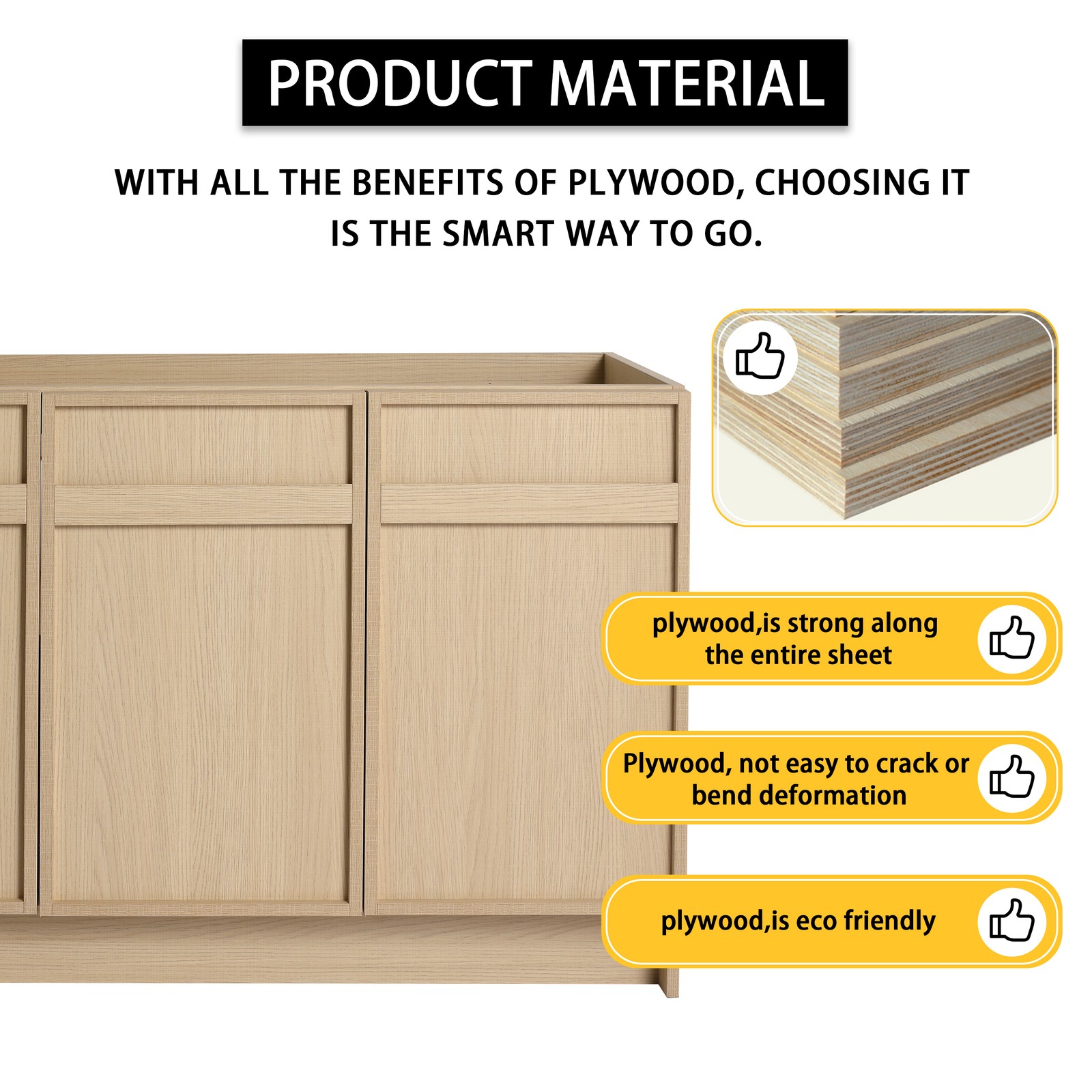 48inch Plywood Double Sink Bathroom Vanity Cabinet W/ 3 Doors White Resin Sink