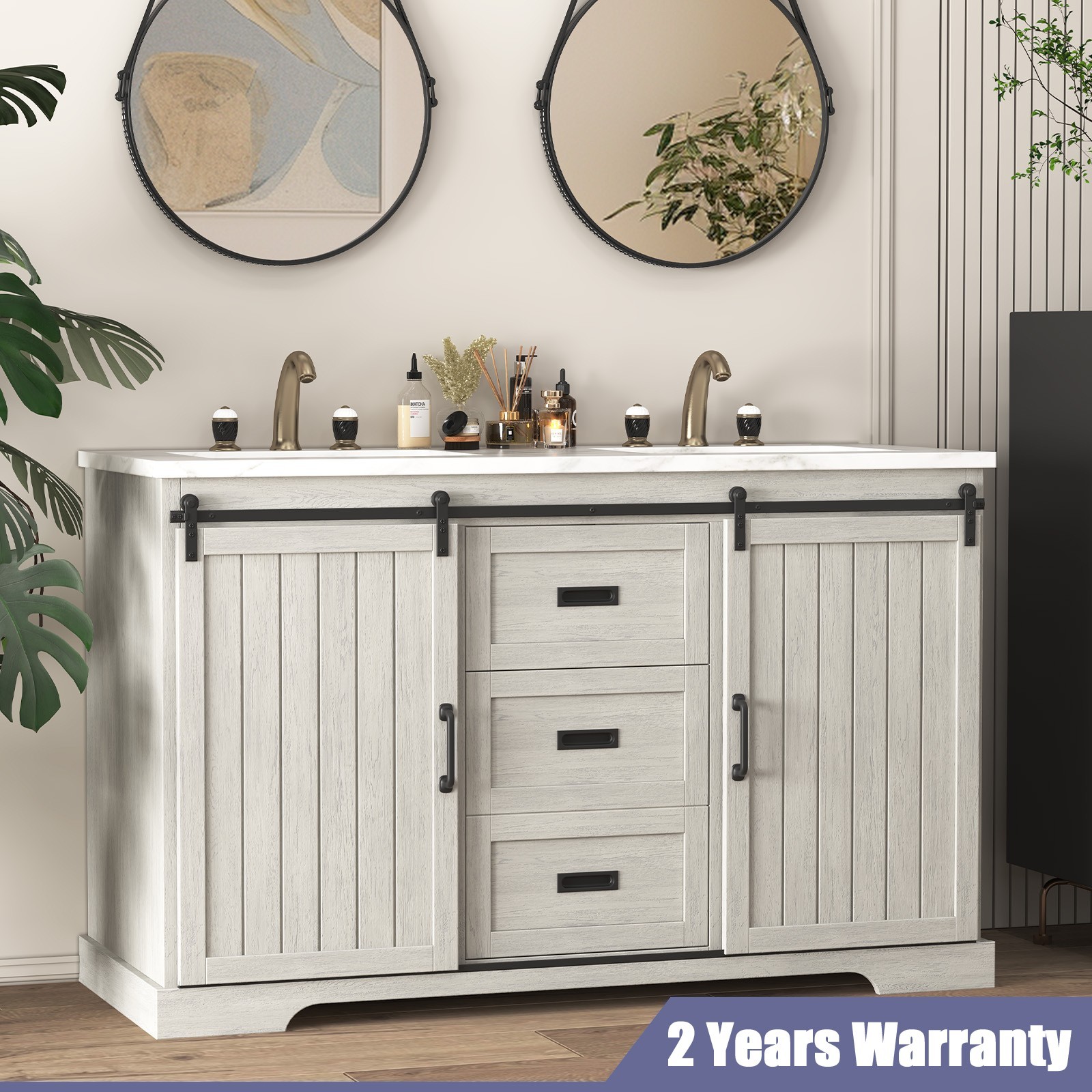47″ Bathroom Vanity Cabinet with Double Sink Freestanding Storage Cabinet
