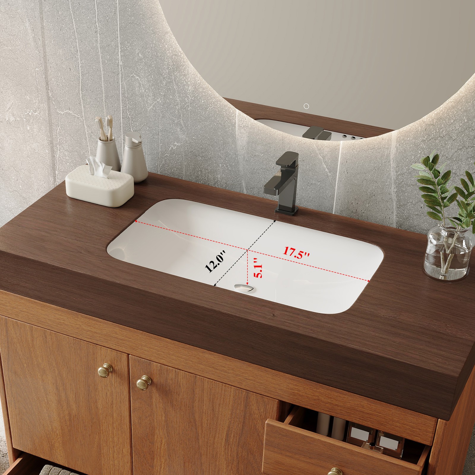 36″ Freestanding Bathroom Vanity with Faux Marble Top & Ceramic Sink
