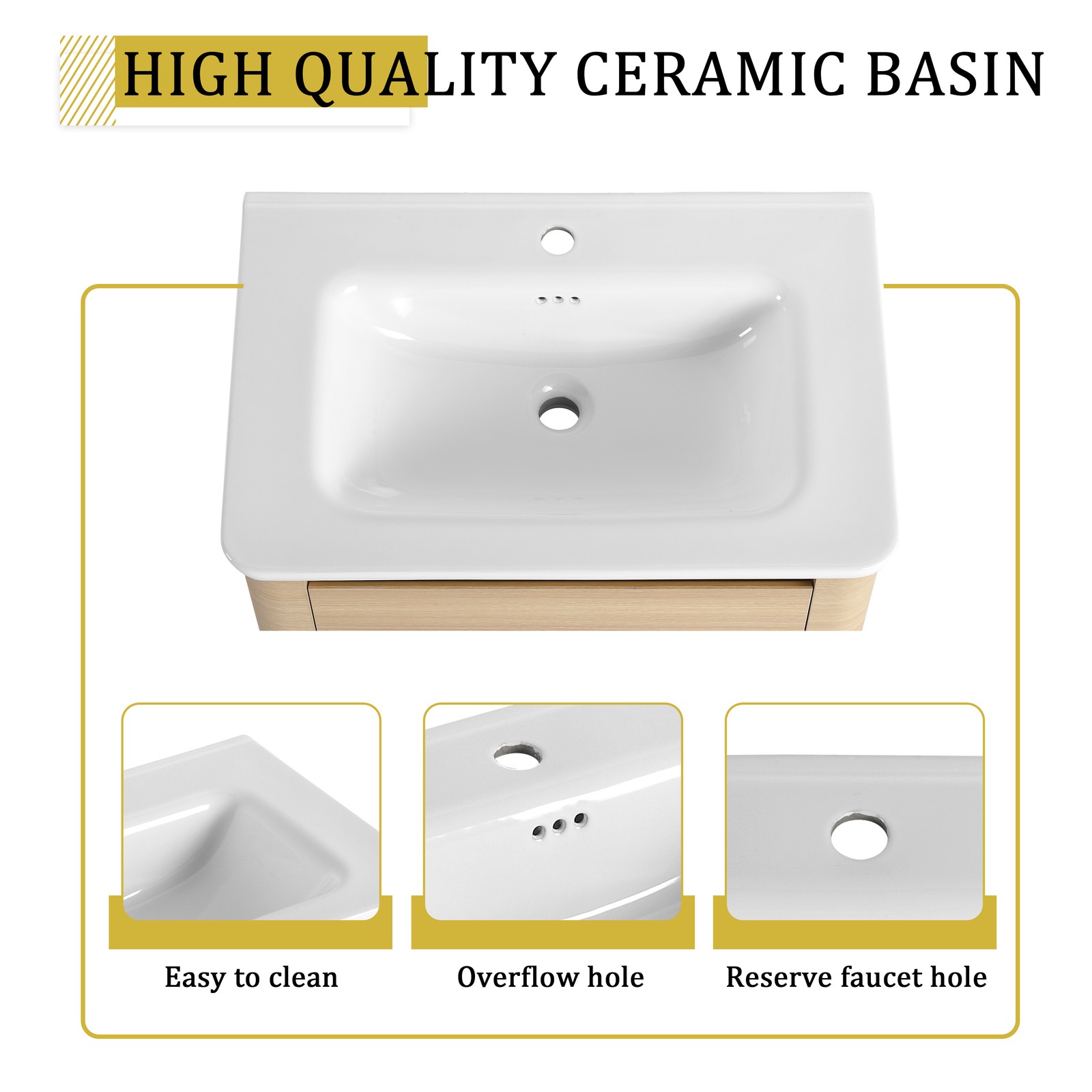 68in Plywood Wall-Mounted Bathroom Vanity W/ 2x White Ceramic Sink and Shelves