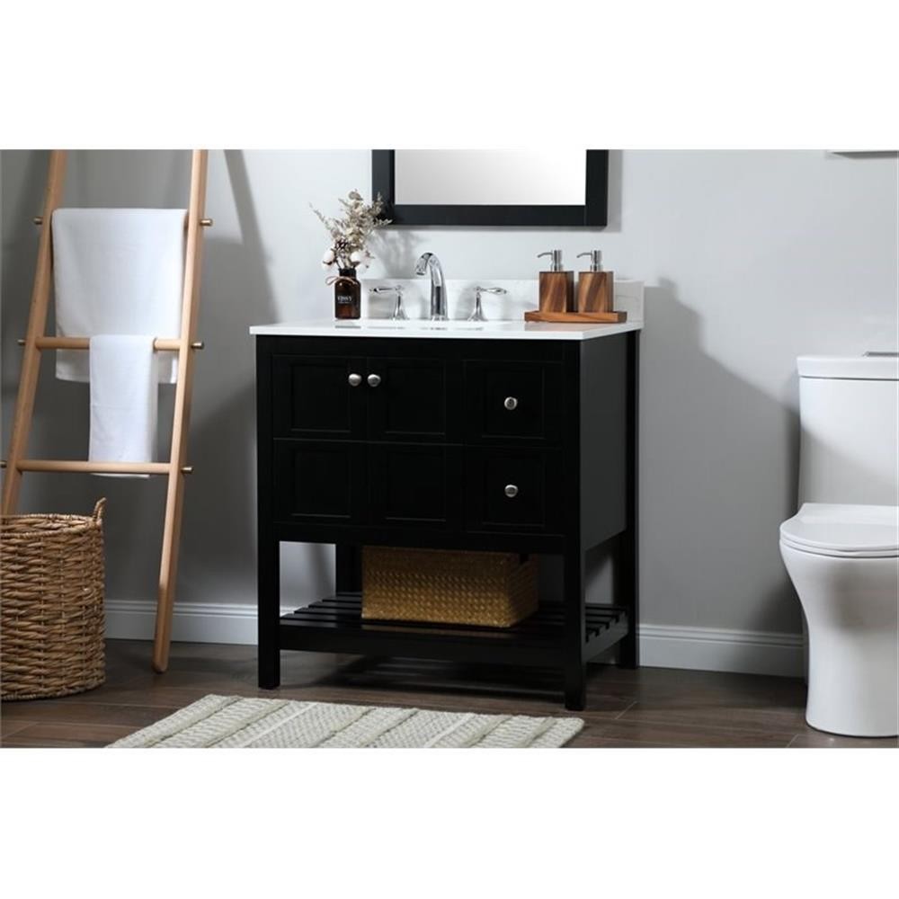 Elegant Decor Theo 32″ MDF Single Bathroom Vanity with Backsplash in Black