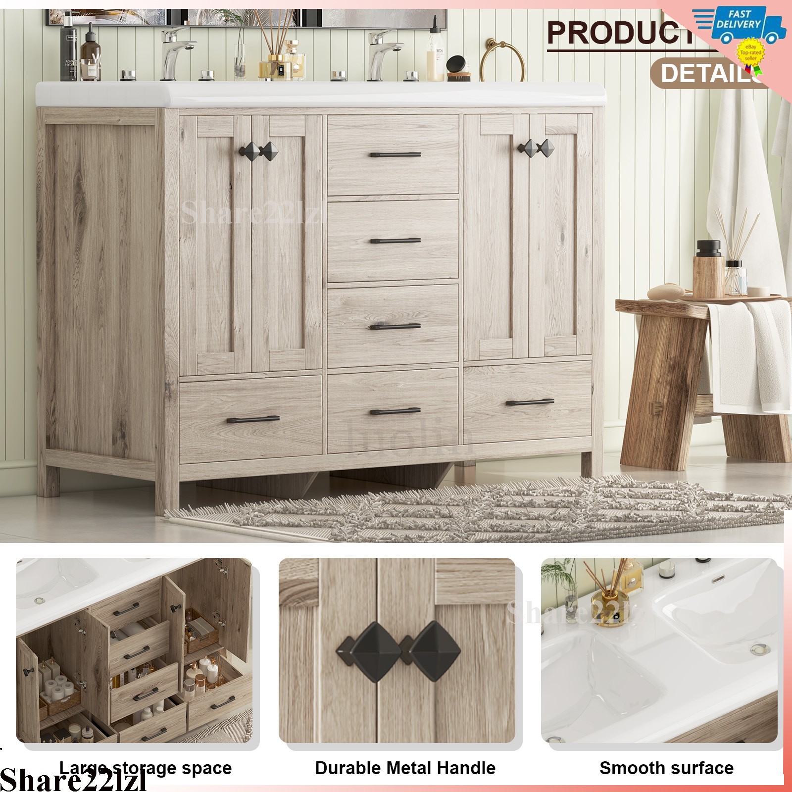 Wooden Bathroom Vanity with Sink Modern Storage Cabinet with Ceramic Countertop
