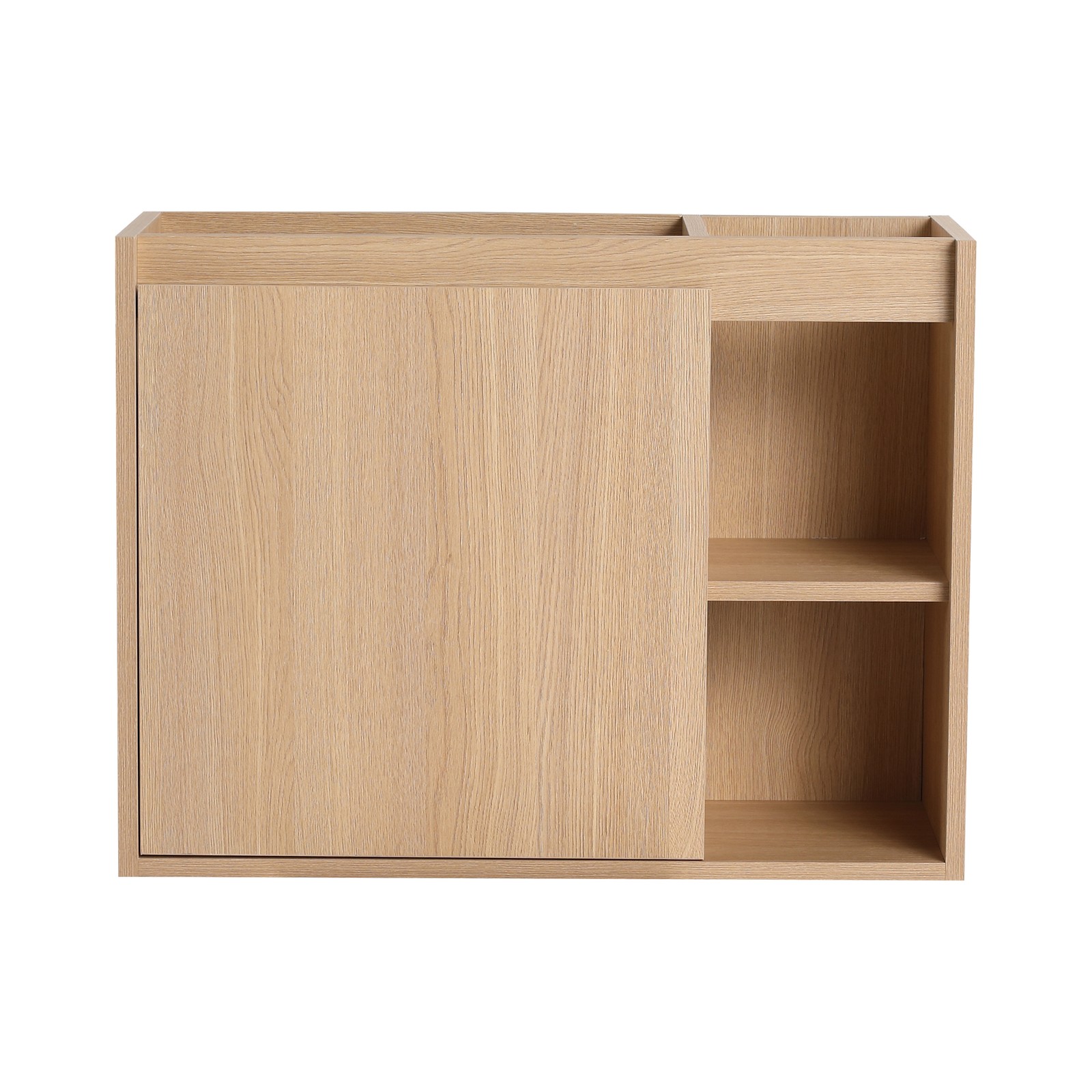 26″ Plywood Wall-Mounted Bathroom Vanity W/ White Ceramic Sink +Door +Shelf Oak