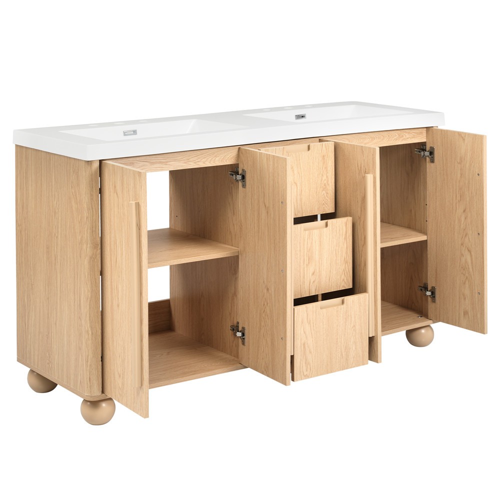 59″ Bathroom Vanity w/Double Sink,Freestanding Vanity Cabinet, 3 Drawers, 4 Door