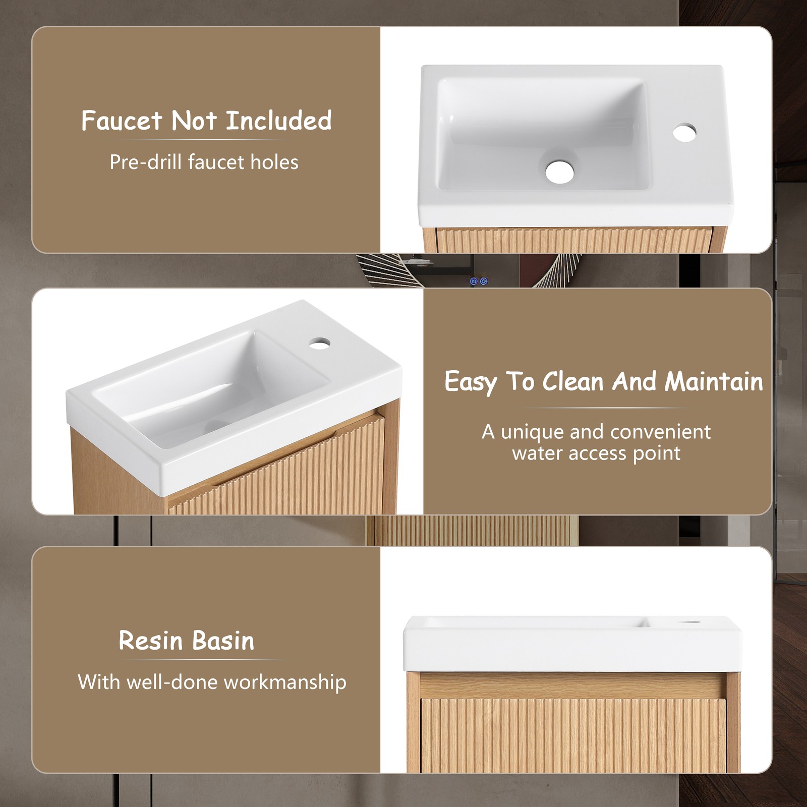 18.5″ Floating Bathroom Vanity and Resin Sink Combo W/1 Door for Small Space MDF
