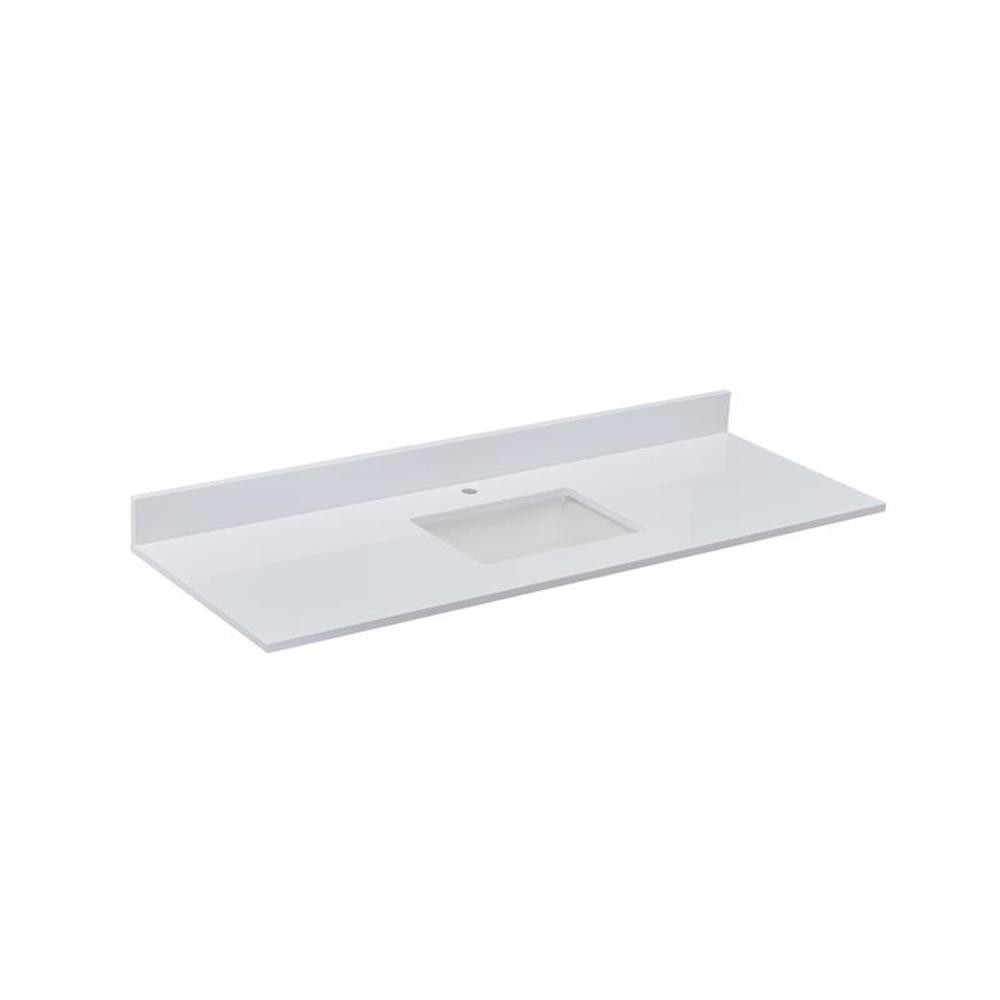 Pemberly Row 61 in.Composite Stone Vanity Top in Snowy White with White Basin