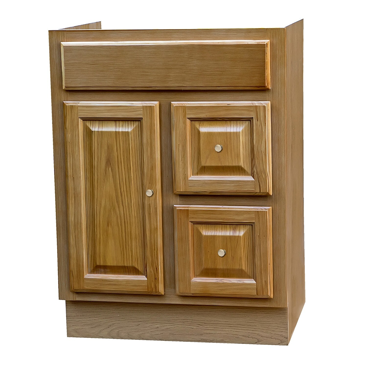 Golden oak raised panel 24″ x 18″ vanity cabinet with drawers
