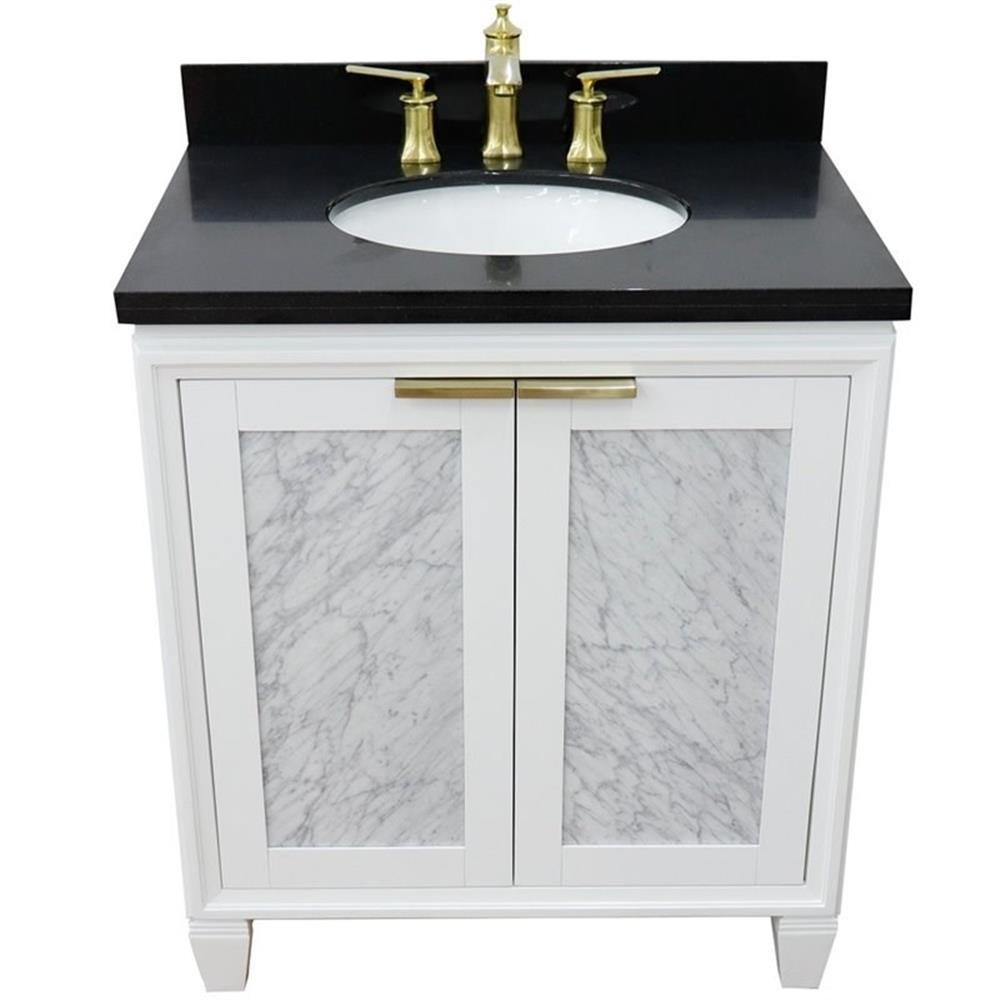Trento 31″ Single Oval Sink Solid Wood Vanity in White/Black Galaxy