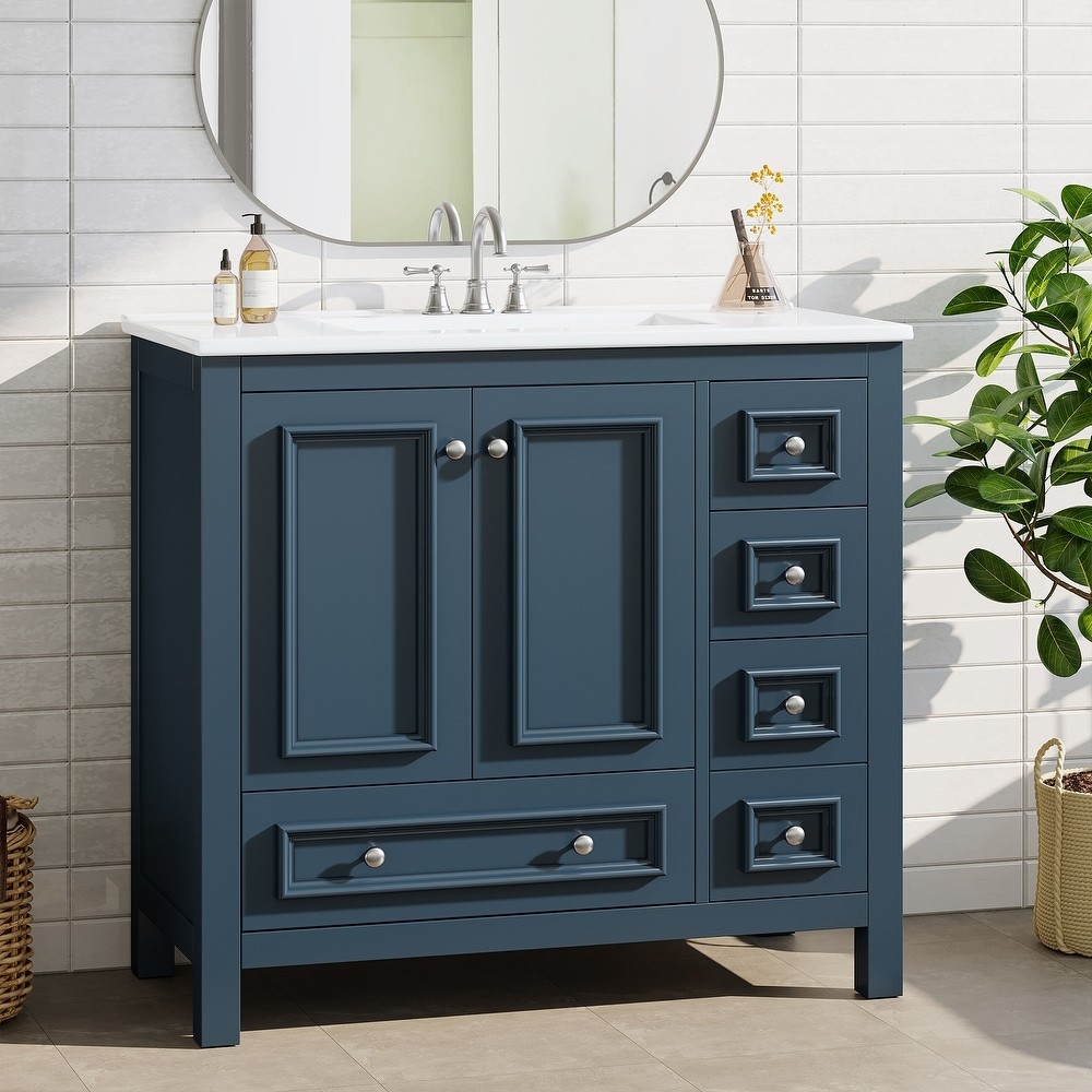 36″Bathroom Vanity with Sink, Freestanding Bathroom Vanities Cabinet w/ 4 Drawer