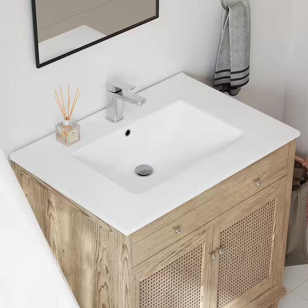 Dayton 31 In. W X 22 In. D Vitreous China Vanity Top in White with Single Faucet