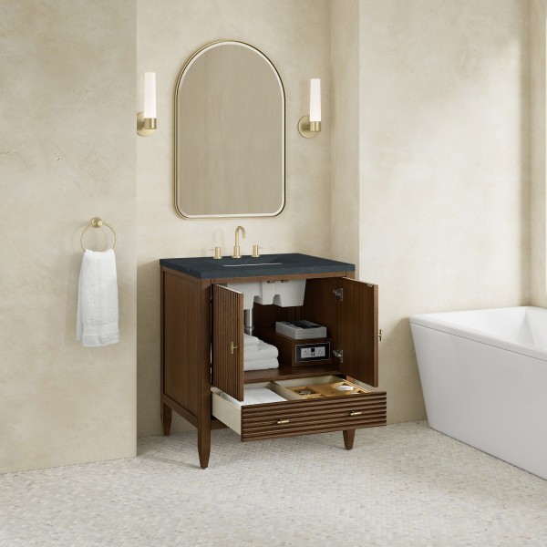 30″ James Martin Myrrin 485-V30-WLT-3CSP Vanity Cabinet Charcoal Soapstone Top