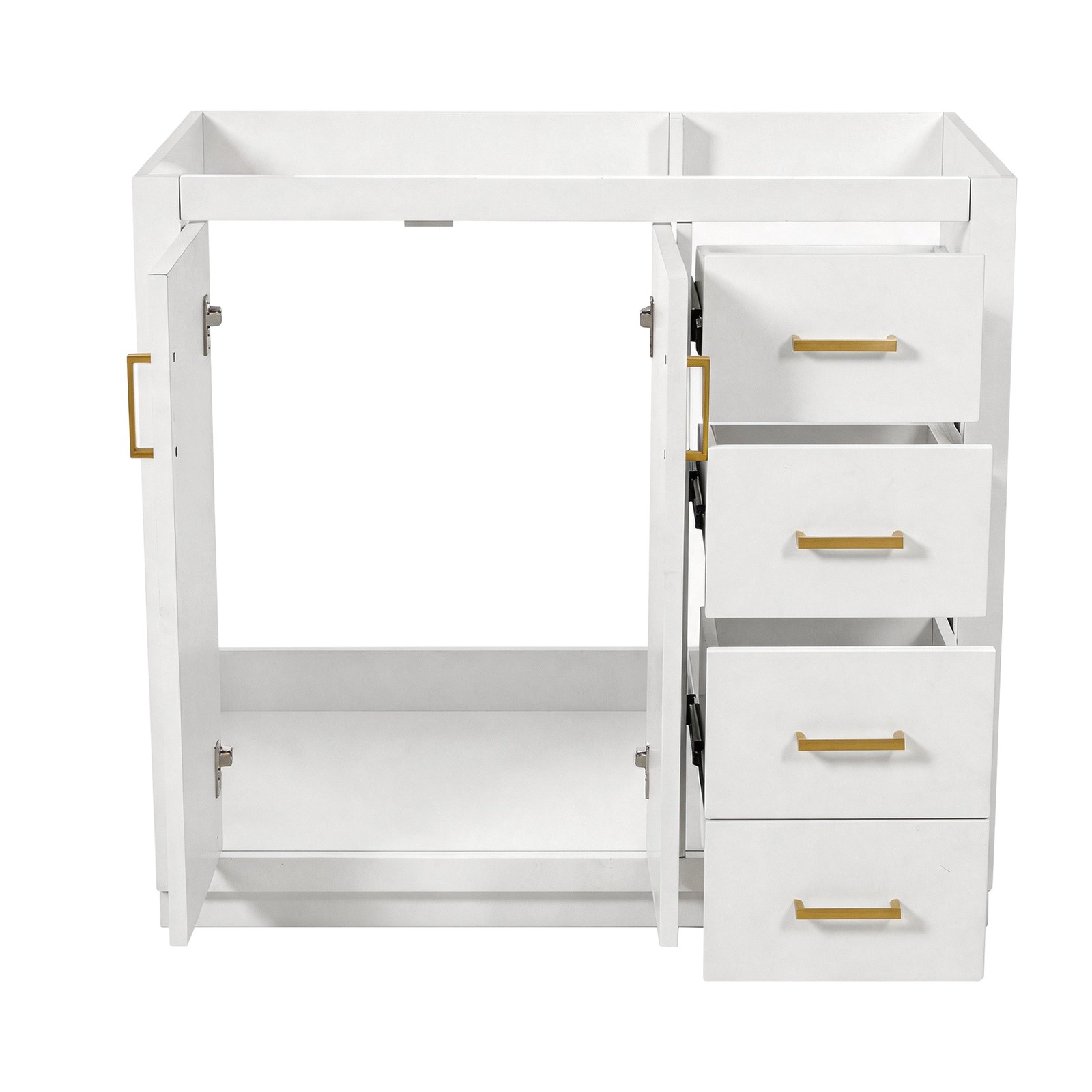36″ Solid Wood Frame Bathroom Vanity Cabinet with 3 Drawers & Soft Close Doors