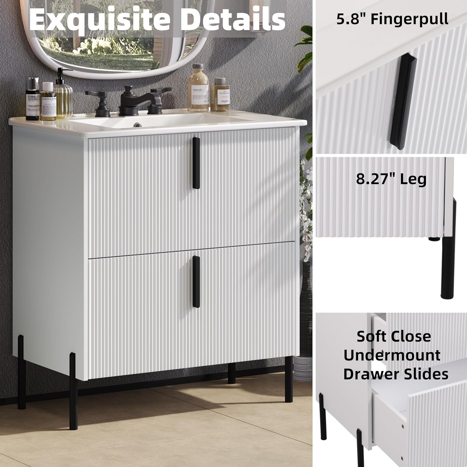 30 in.Bathroom Vanity with Fluted Design Vanity with Sink Suit For Any Bathroom