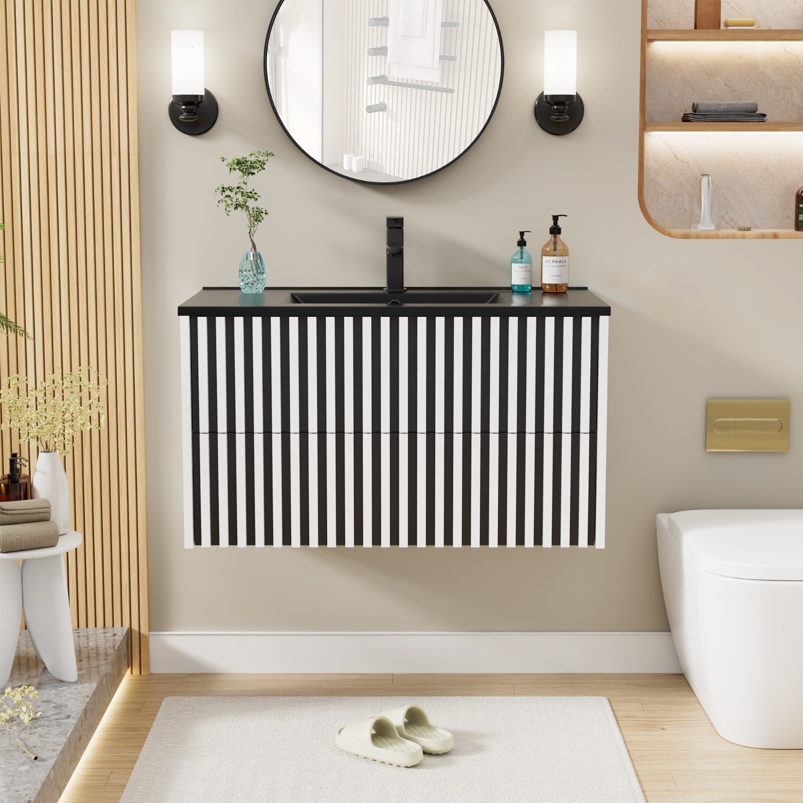 24″/ 30″/ 36″ Wall Mounted Bathroom Vanity Set With Sink Top, Faucet And Drain