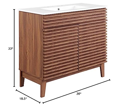 Modway Render 36″ Bathroom Vanity 36 inches Single Sink, Walnut / White Sink