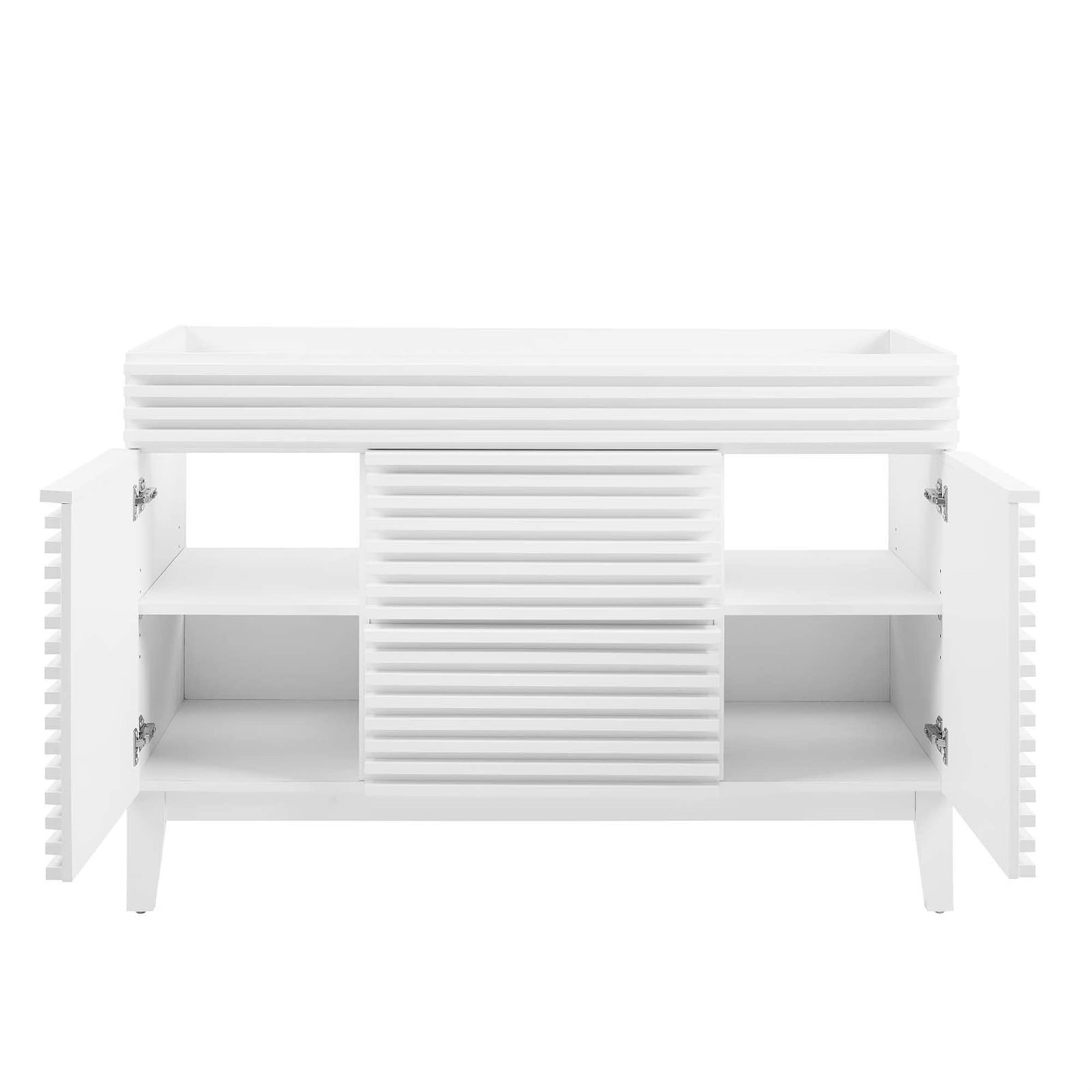 Pemberly Row 47″ Plastic and Wood Bathroom Vanity Cabinet in White