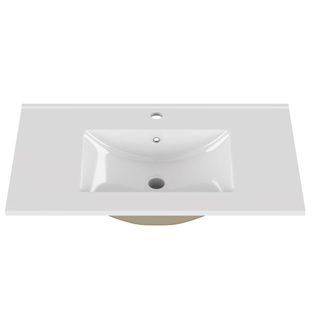 32-Inch White Ceramic Bathroom Sink, Fits 32-Inch Vanity,Pre-Drilled Faucet Hole