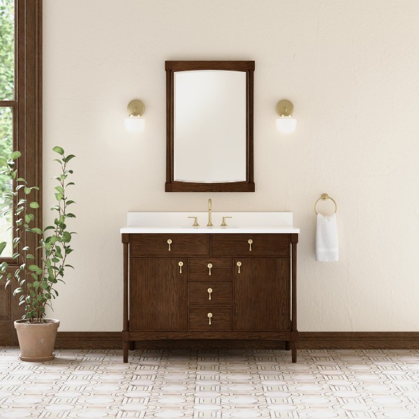 48″ James Martin Kinnsden D680-V48-SBK-3WZ Vanity Cabinet White Zeus Top