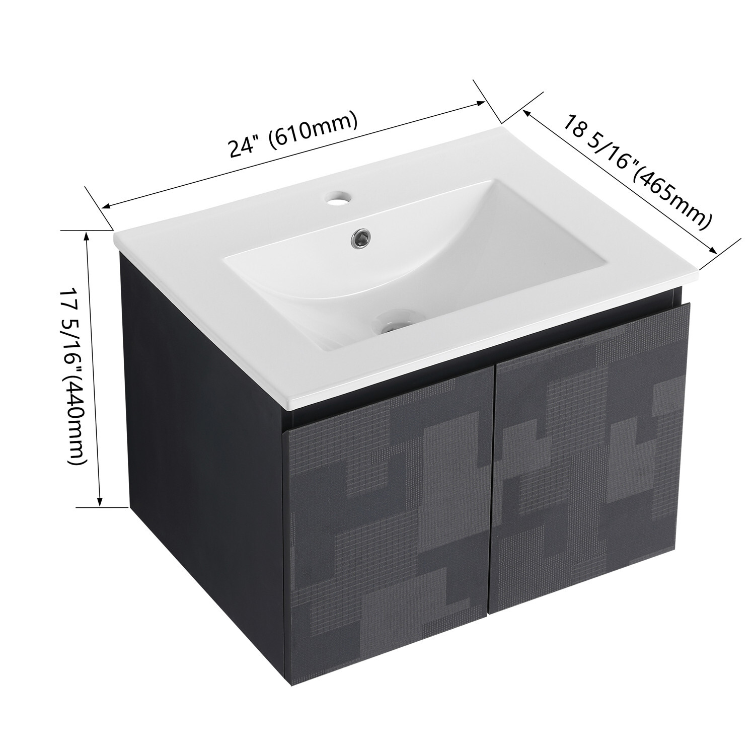 24″ 30″ Wall Mounted Bathroom Vanity with Sink, Floating Vanity Cabinet 2 Doors