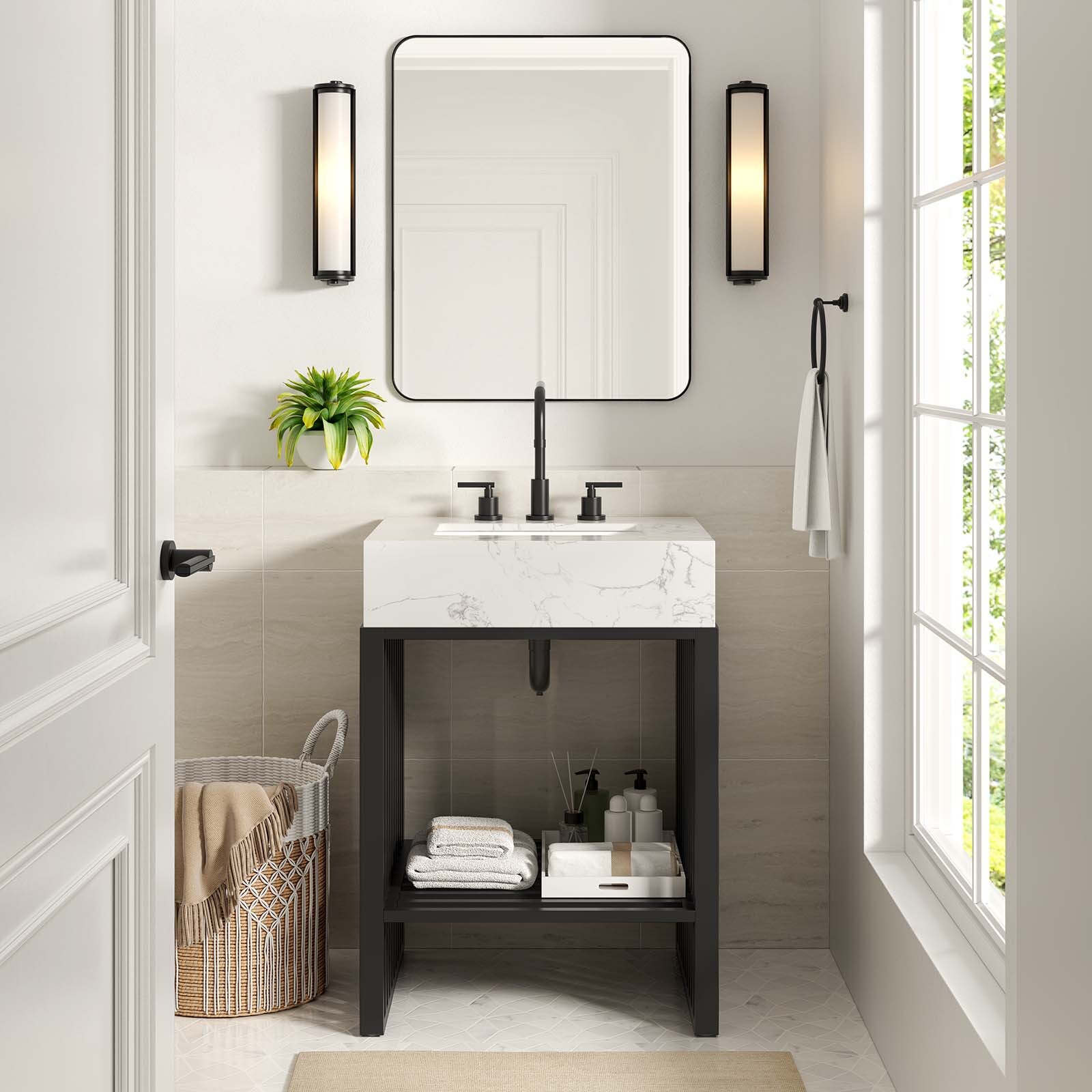 Modway Gridiron 24″ Bathroom Vanity in White Black