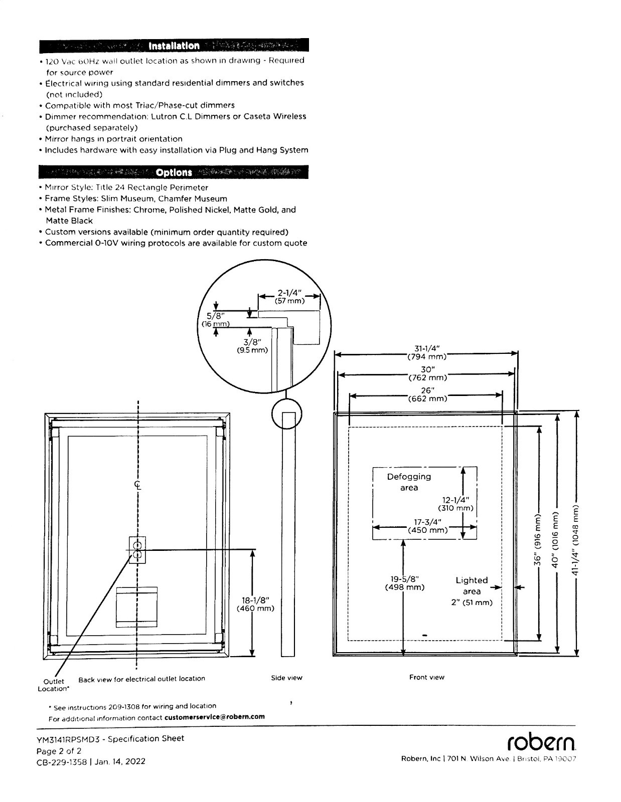 Robern YM3141RPSMD383 – Sculpt, Slim Museum Mirror 31″ x 41″ x 2″ – Matte Black