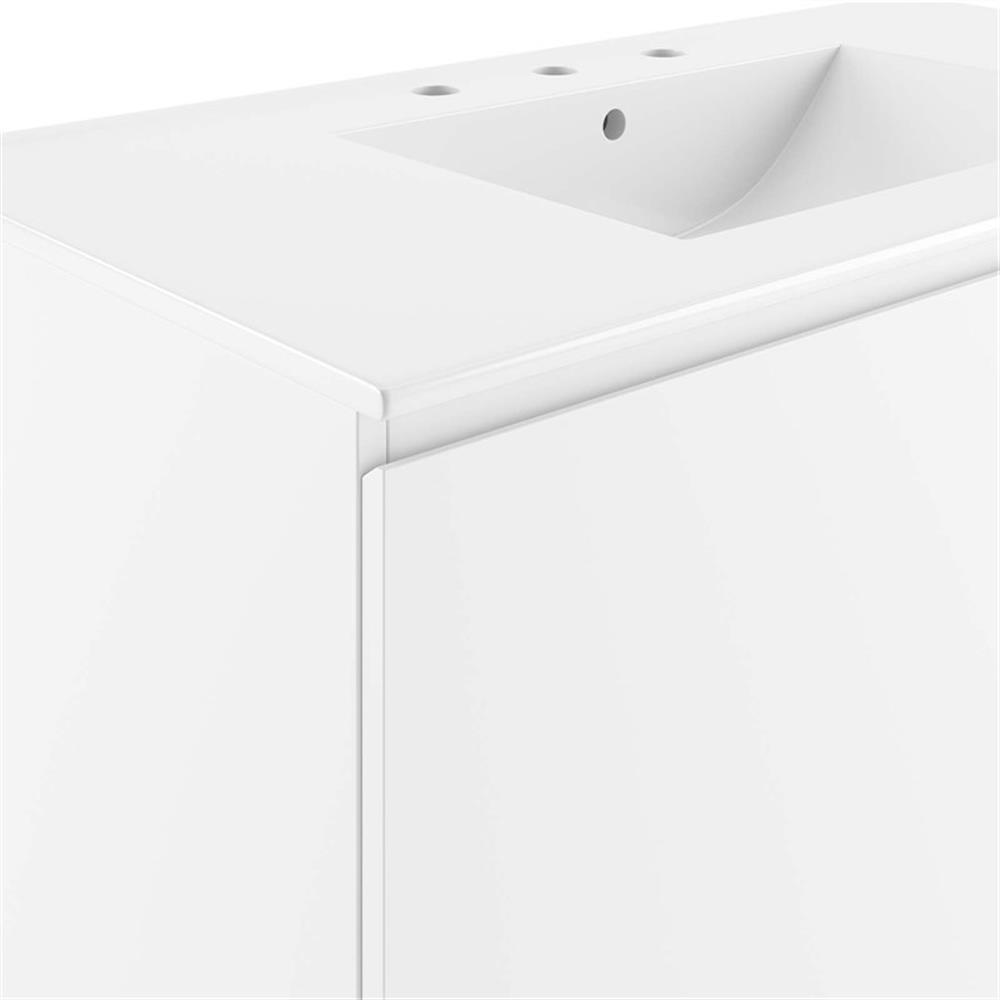 Modway Bryn 36″ Modern Wood/Ceramic Wall-Mount Bathroom Vanity in White