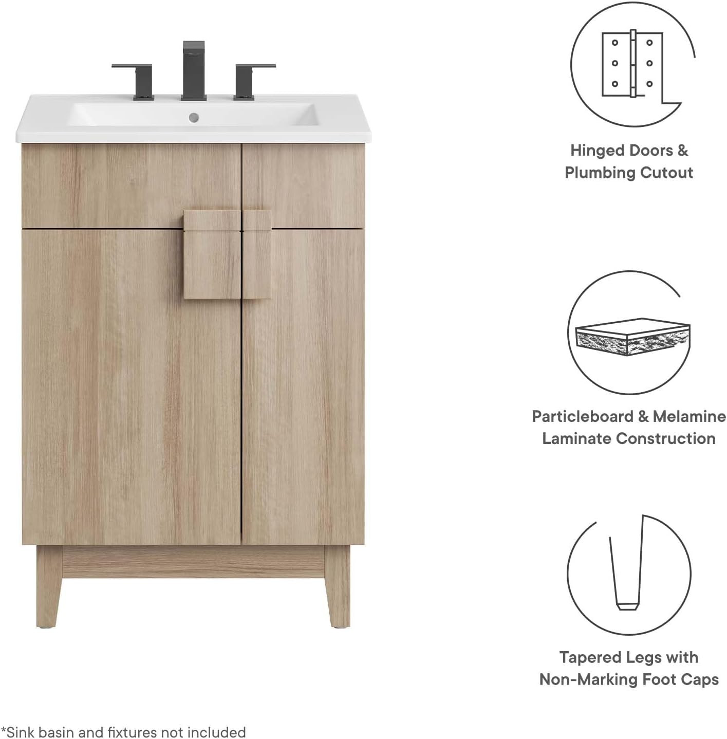 Miles 24” Oak Bathroom Vanity Cabinet – Sink Basin Not Included