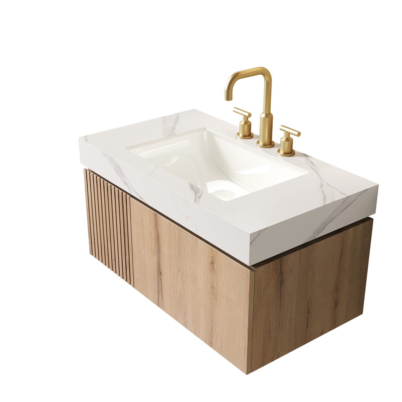 36in Carrara White Floating Bathroom Vanity with Sink, Drawer, Stone Top