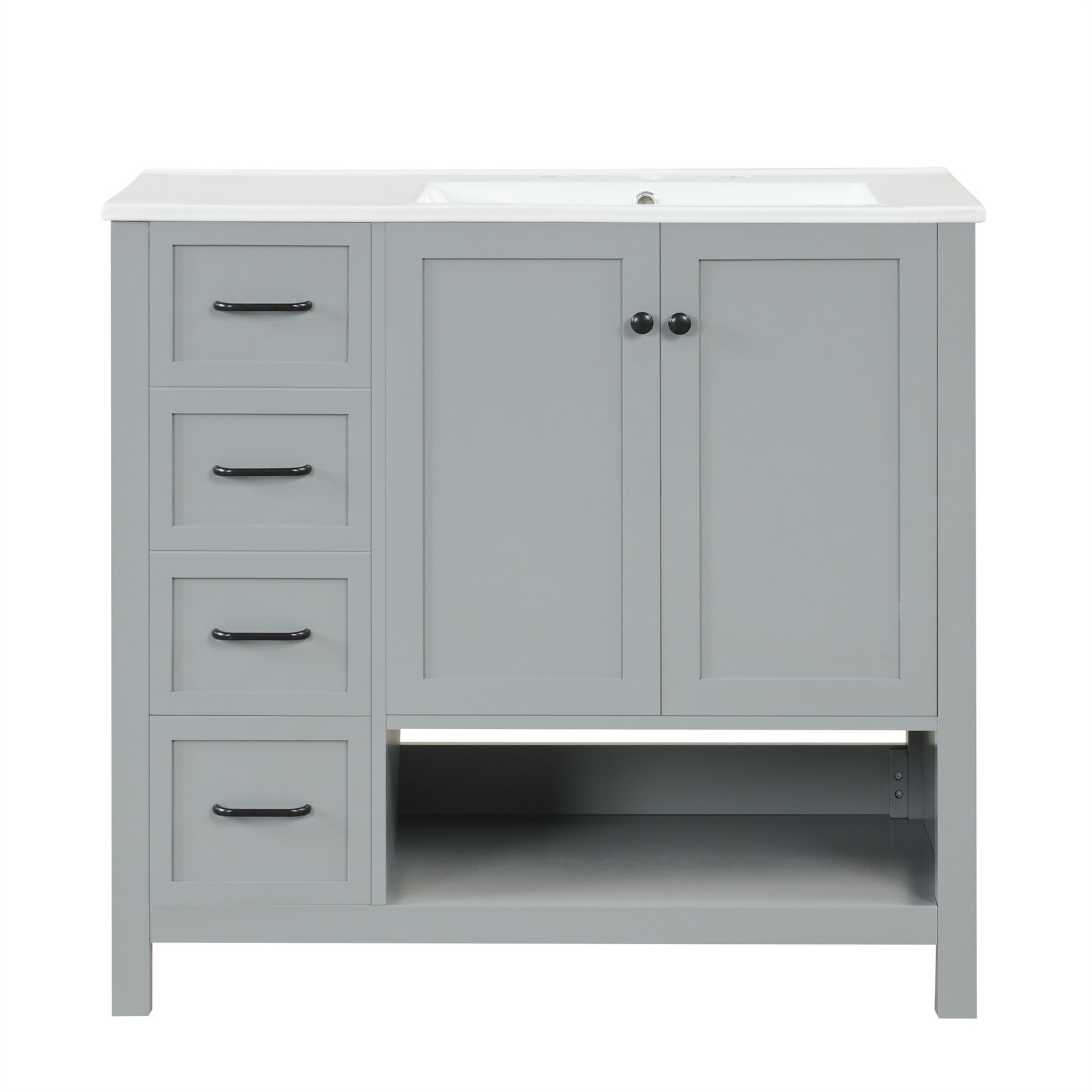 36″ Bathroom Vanity with Sink Top, Cabinet, Two Doors, Two Drawers, Grey
