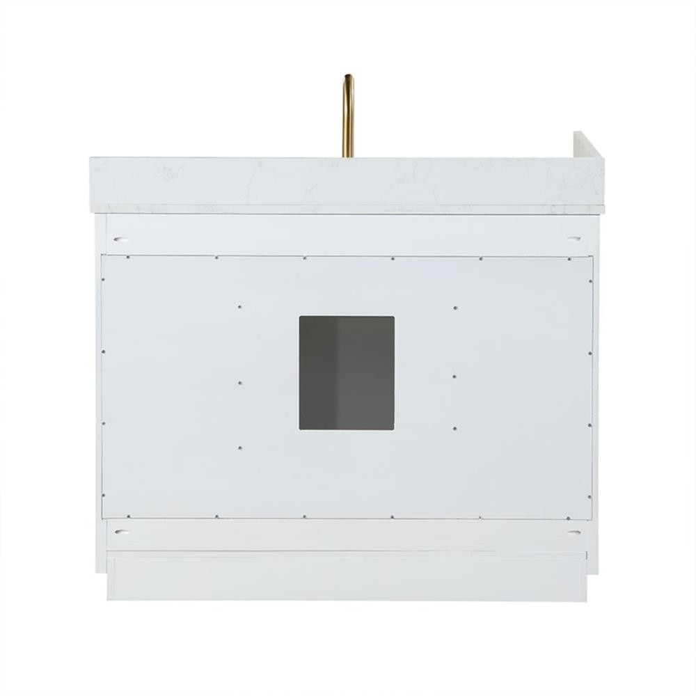 Gavino 42″ Wood Vanity in White with Composite Stone Top with Mirror