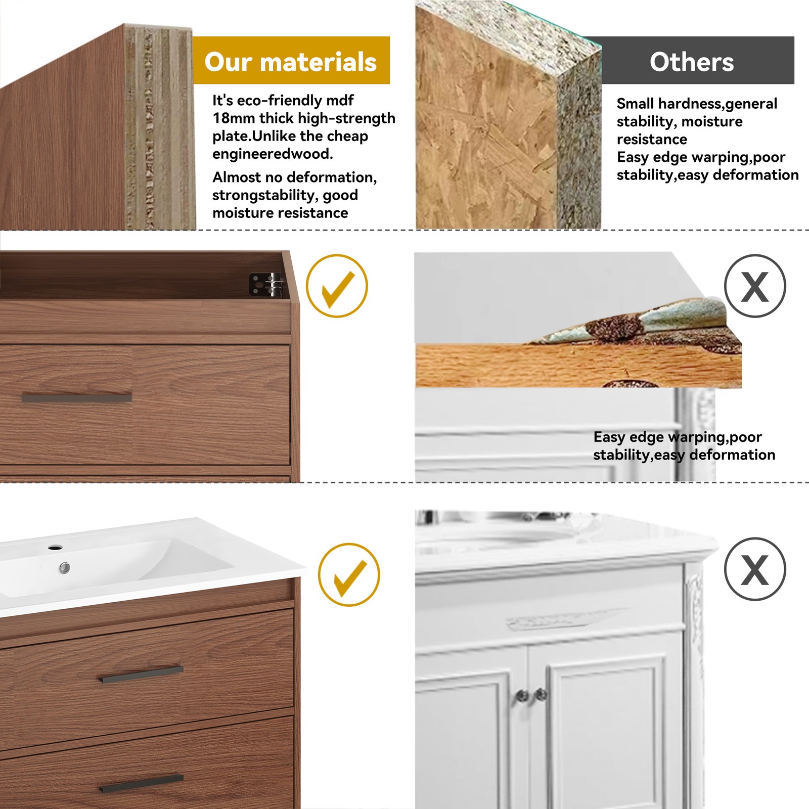 30″ reddish brown Wall Mounting Bathroom Vanity with Soft Close 2 Drawers