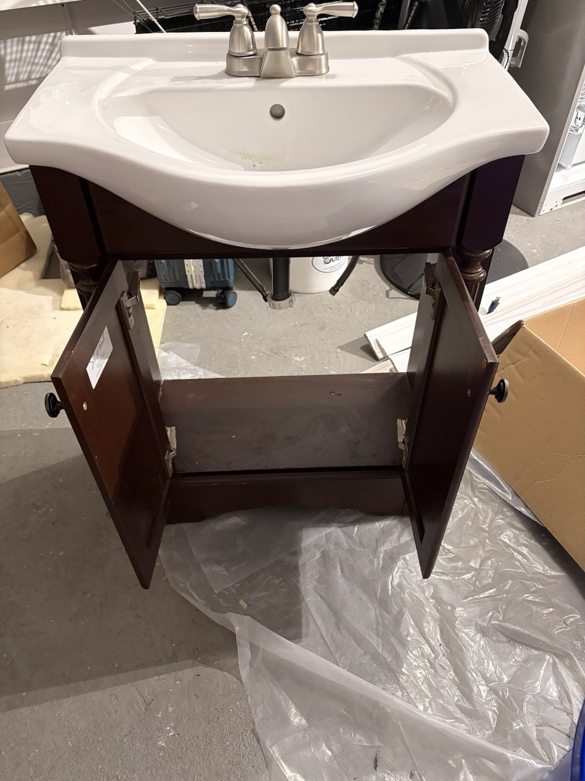 Freestanding Single Sink Bathroom Vanity w/ Mirror, Brown Wood, 28x12x36″