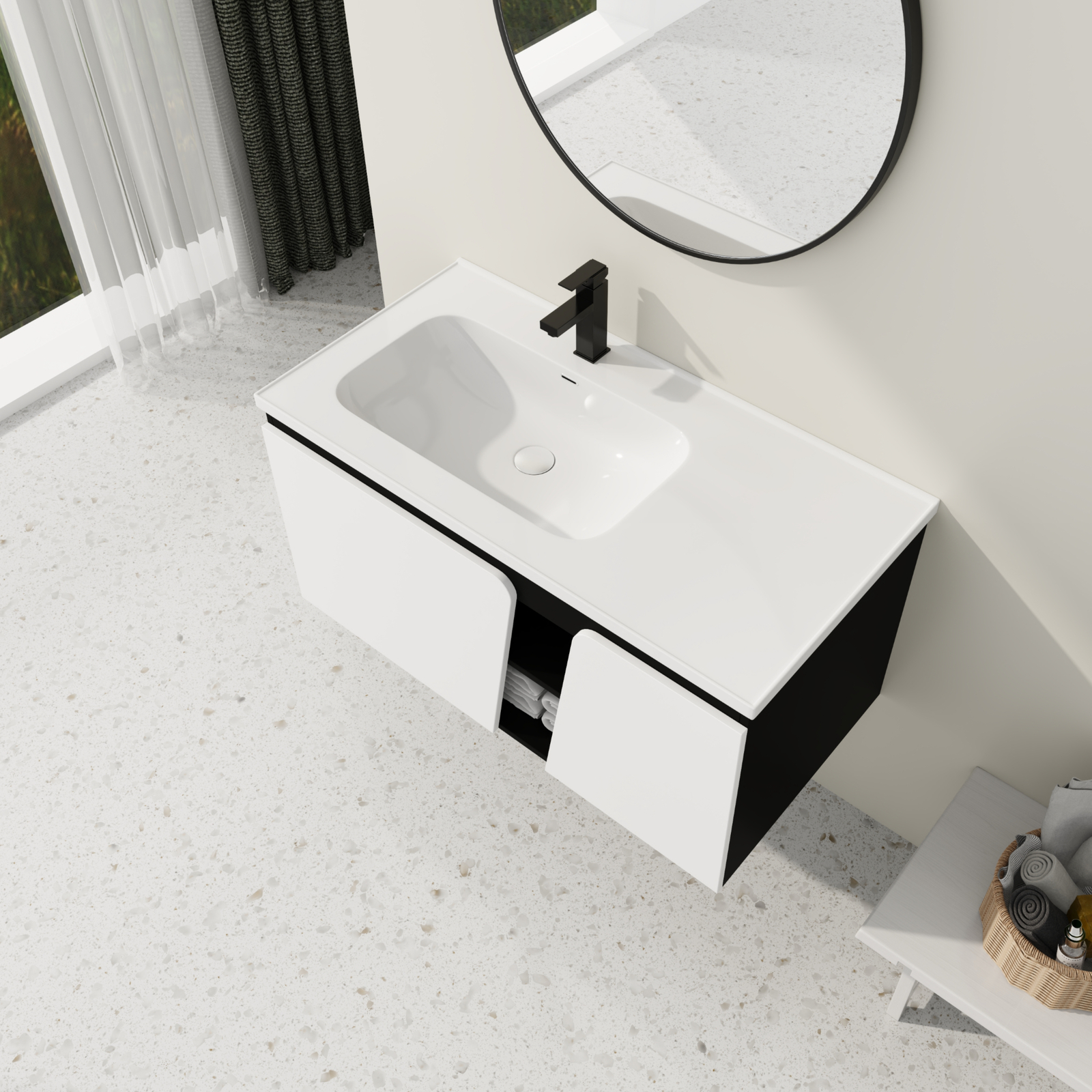 40 Inch Bathroom Vanity Wall Mounted Cabinet W/ Undermount Ceramic Sink White US