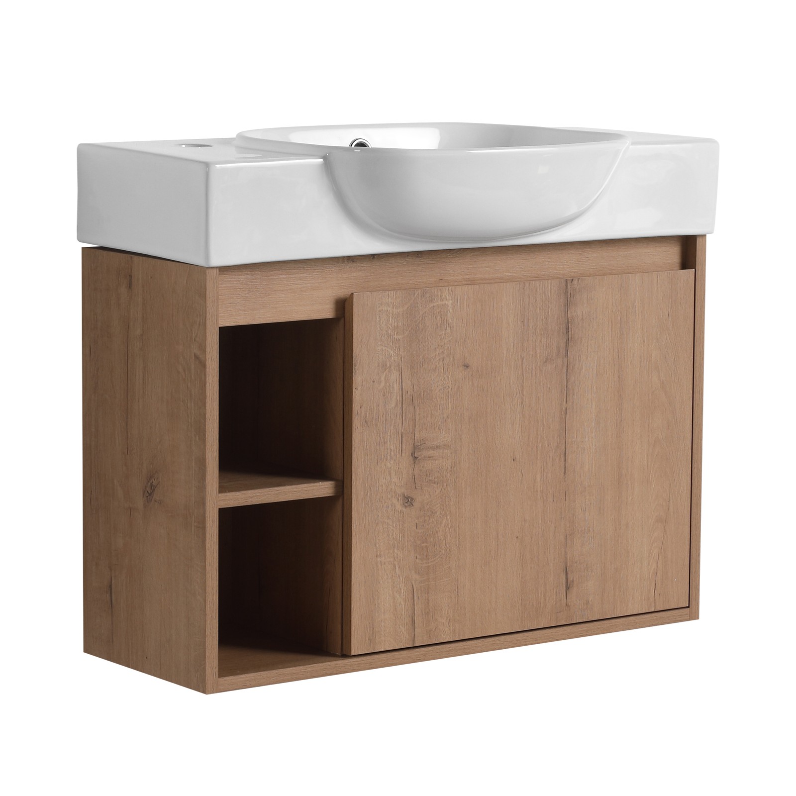 26in Plywood Freestanding Bathroom Vanity W/ Ceramic Sink Basin Door Shelf Oak