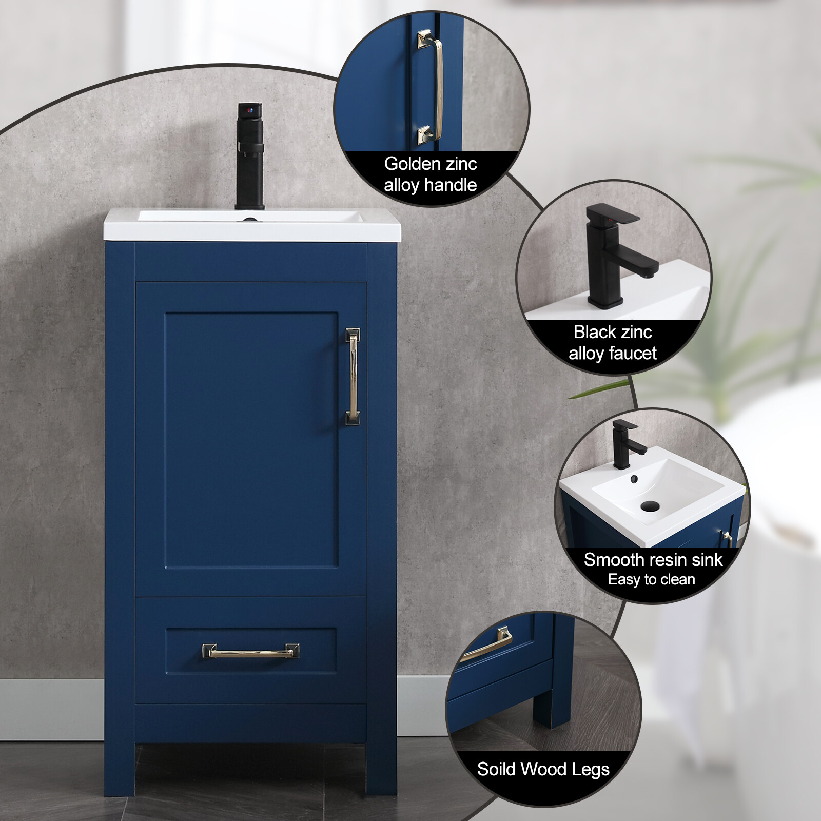 Eclife 18 in Bathroom Vanity Set W/ Drop in Resin Sink Faucet Cabinet Combo