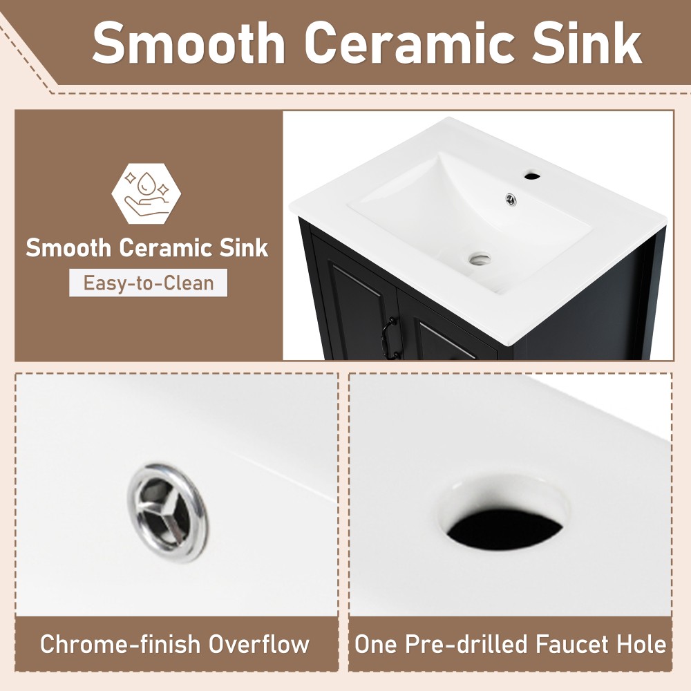 24 inch Bathroom Vanity with Sink, One Cabinet with Soft-closing Door