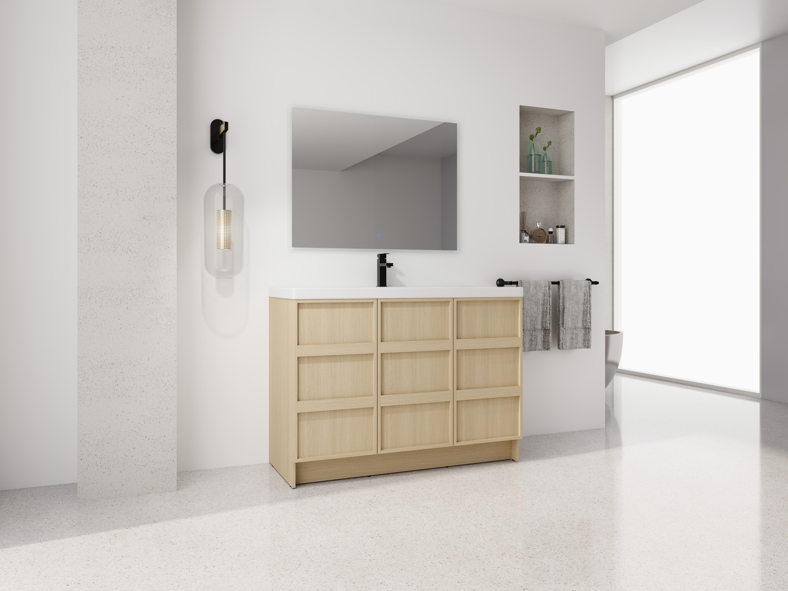 48 Inch Plywood Freestanding Bathroom Vanity Cabinet 3 Doors With Resin Sink Oak