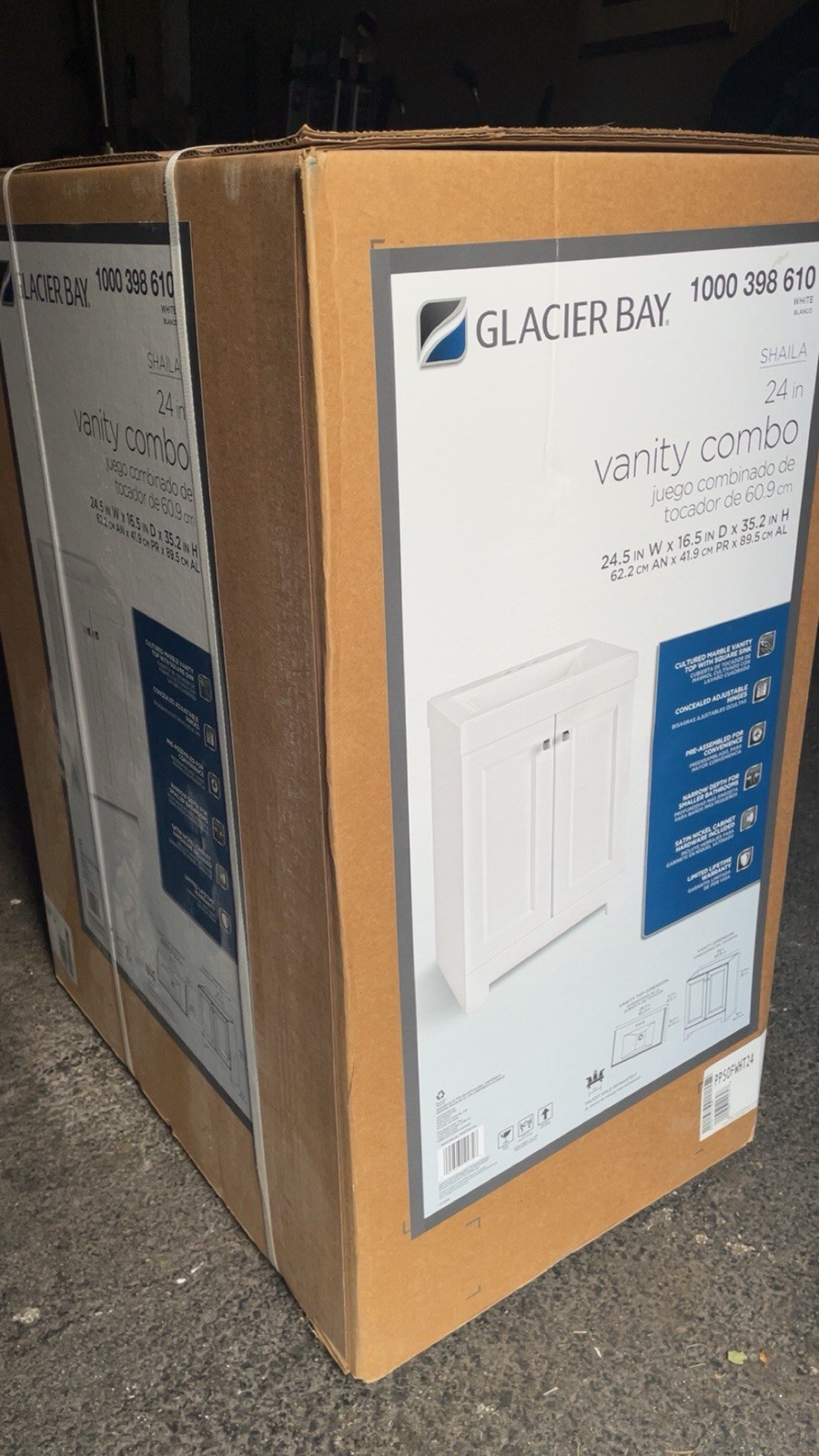 Glacier Bay Vanity 24.5″ W x 16.25″ D x 35.0″ H Single Sink W/ Marble Top White